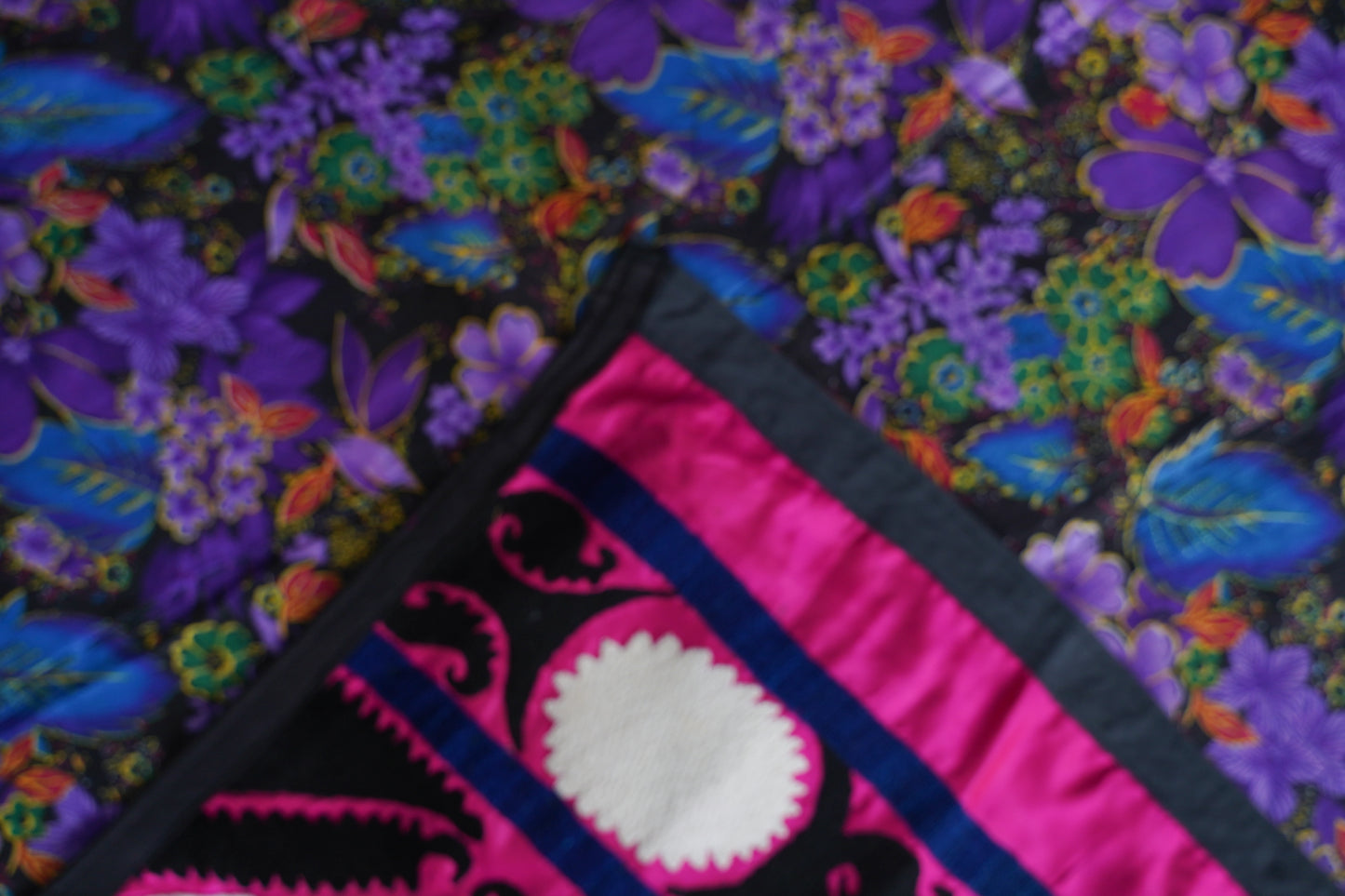 Vintage Uzbek Suzani 'Beshikpush' in Brightly Coloured Tribal Patterns