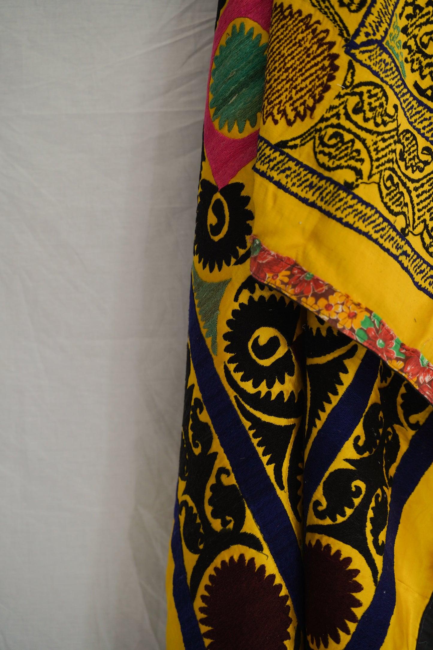 Uzbek Suzani from Bukhara - on a Silk/Satin Ground in Vibrant Yellow