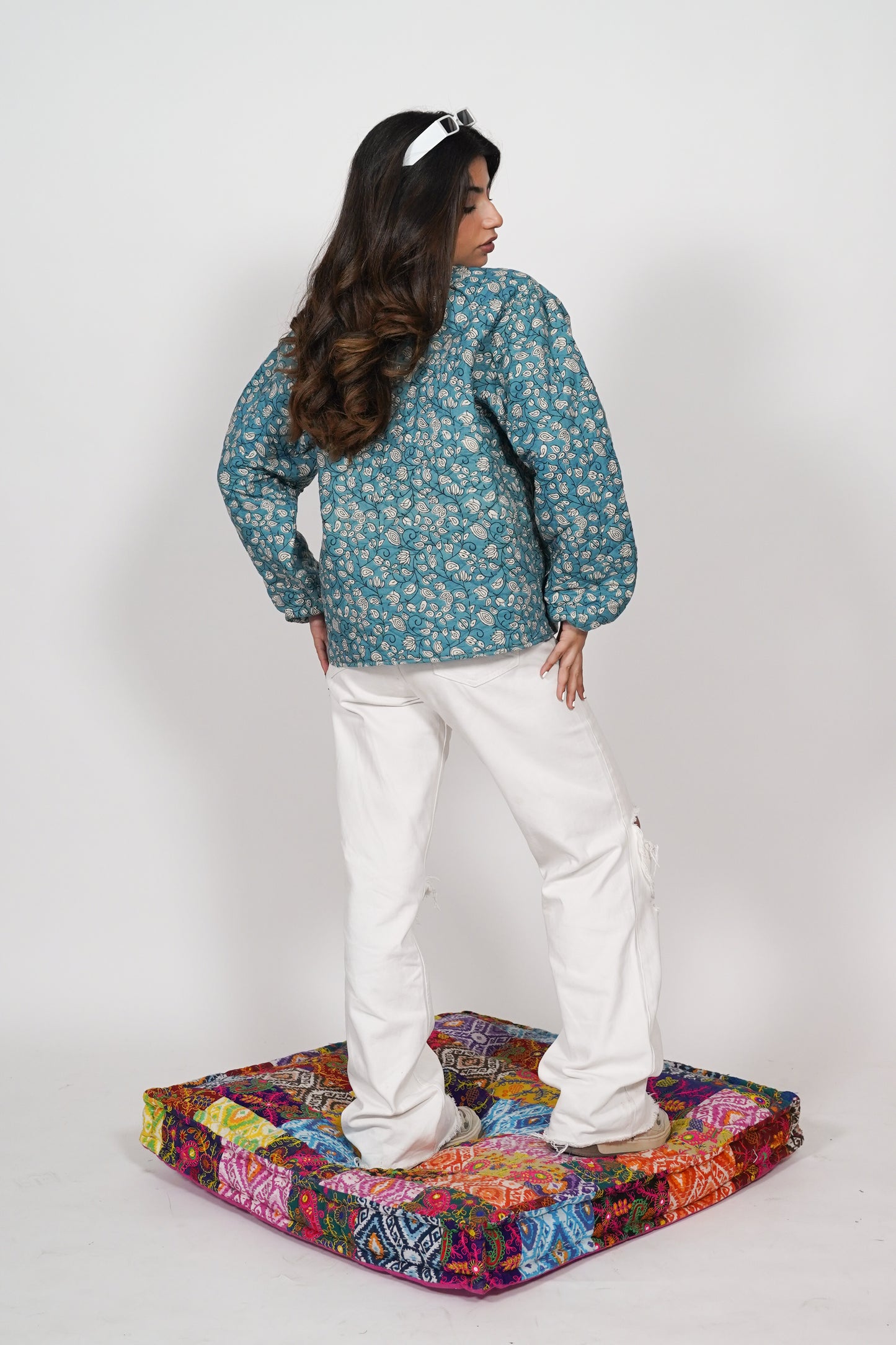 Oversized puffy sleeve quilted jacket - Blue Stem