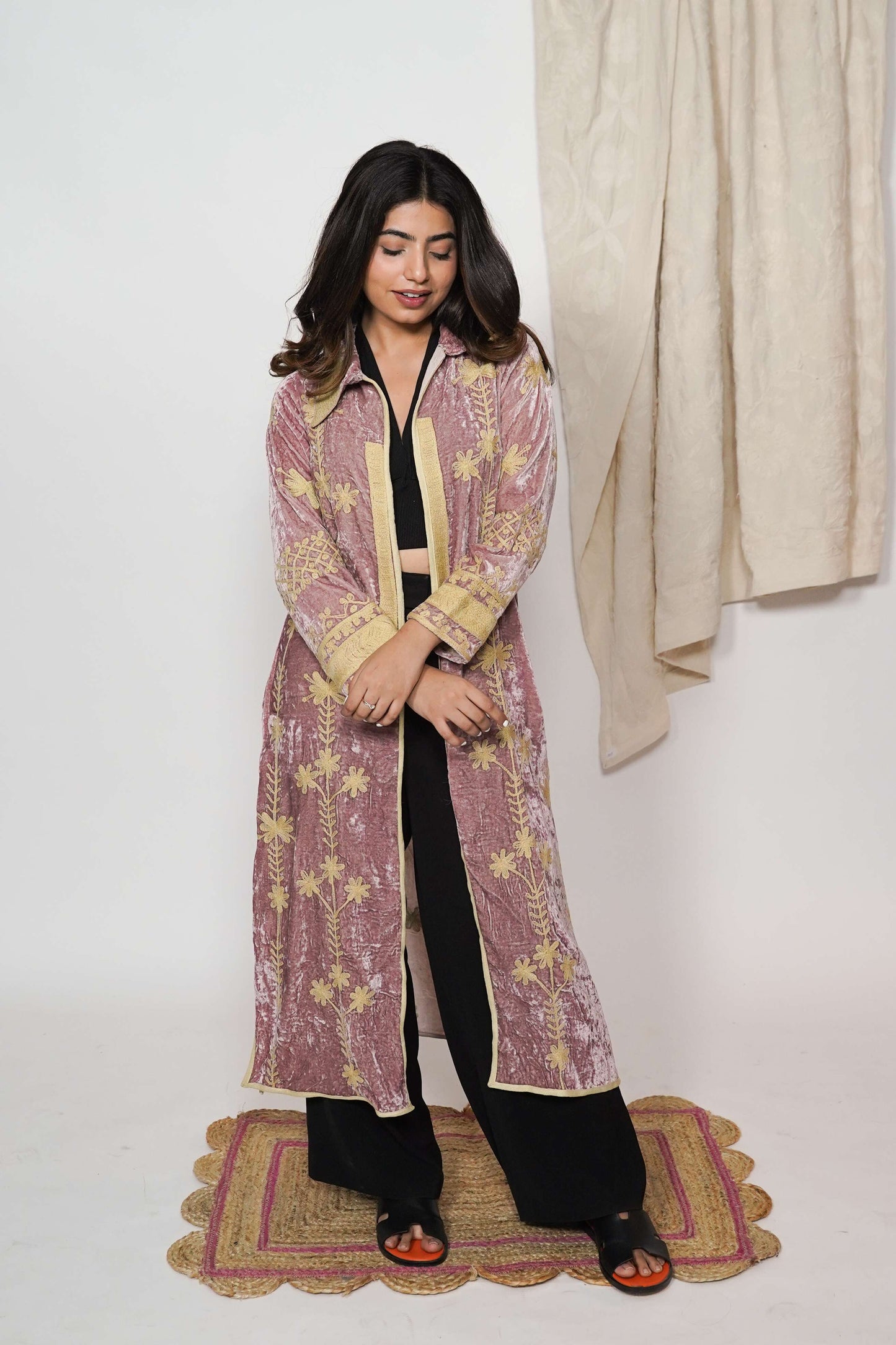 Mariana Silk velvet coat - Rust Pink