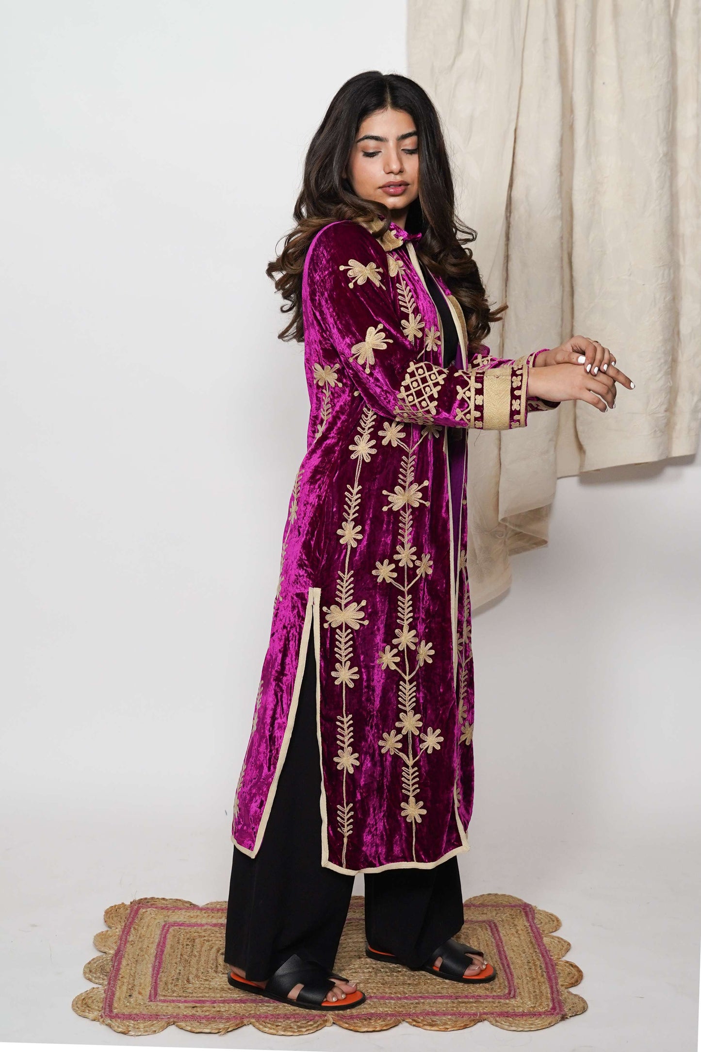 Mariana Silk velvet coat - Rani pink