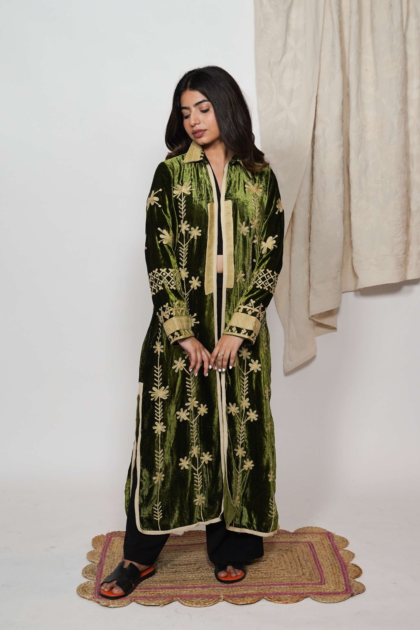 Mariana Silk velvet coat - Jade