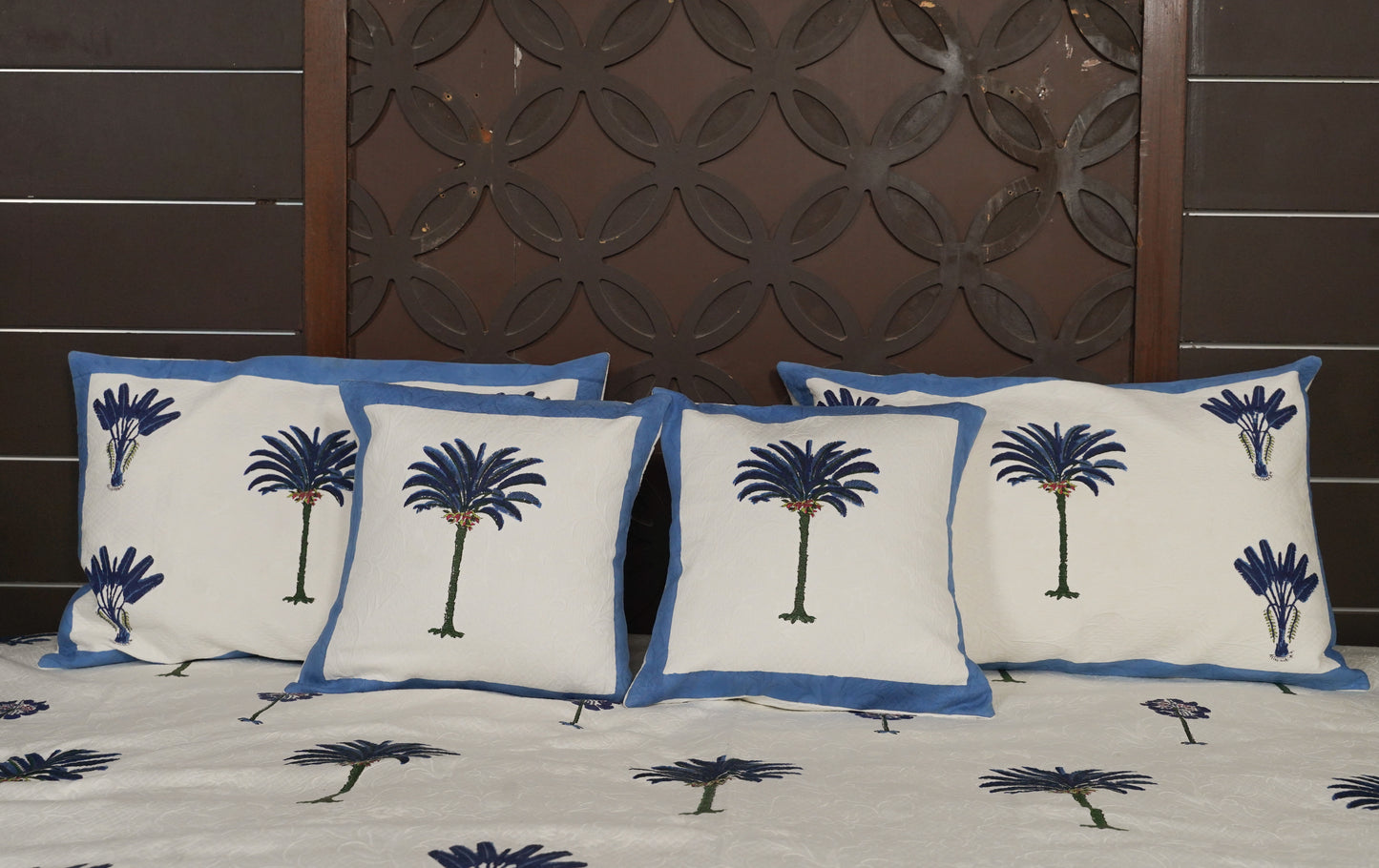 Periyar Cotton Bedspread - Blue Palm