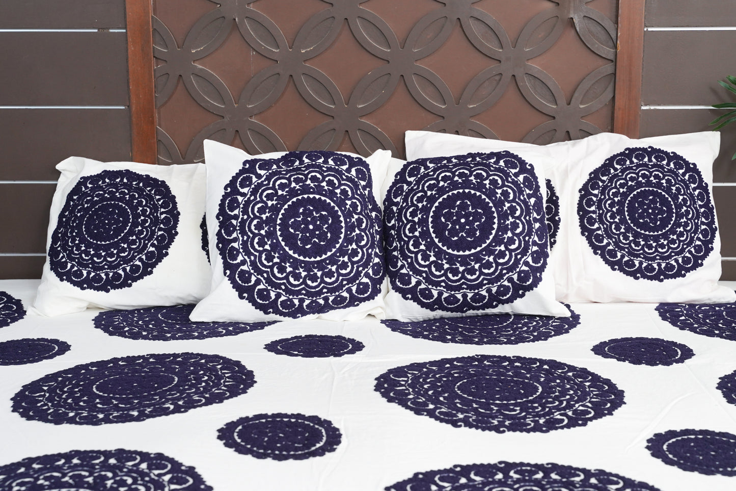 Mandala Suzani Bedcover - Navy