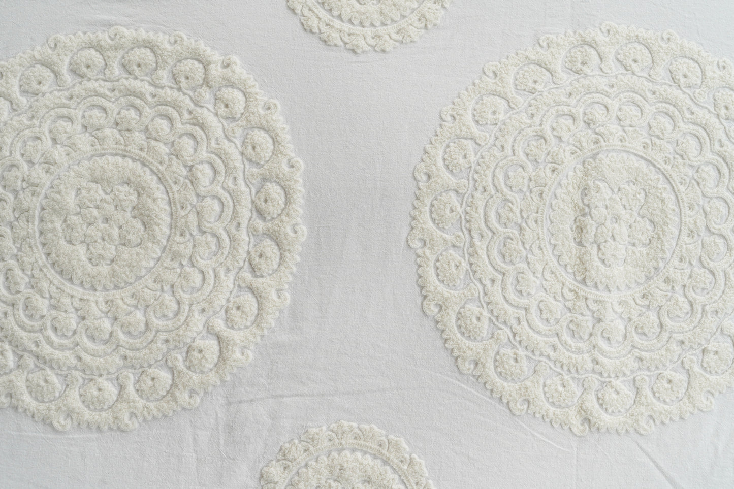 Mandala Suzani Bedcover - White on White