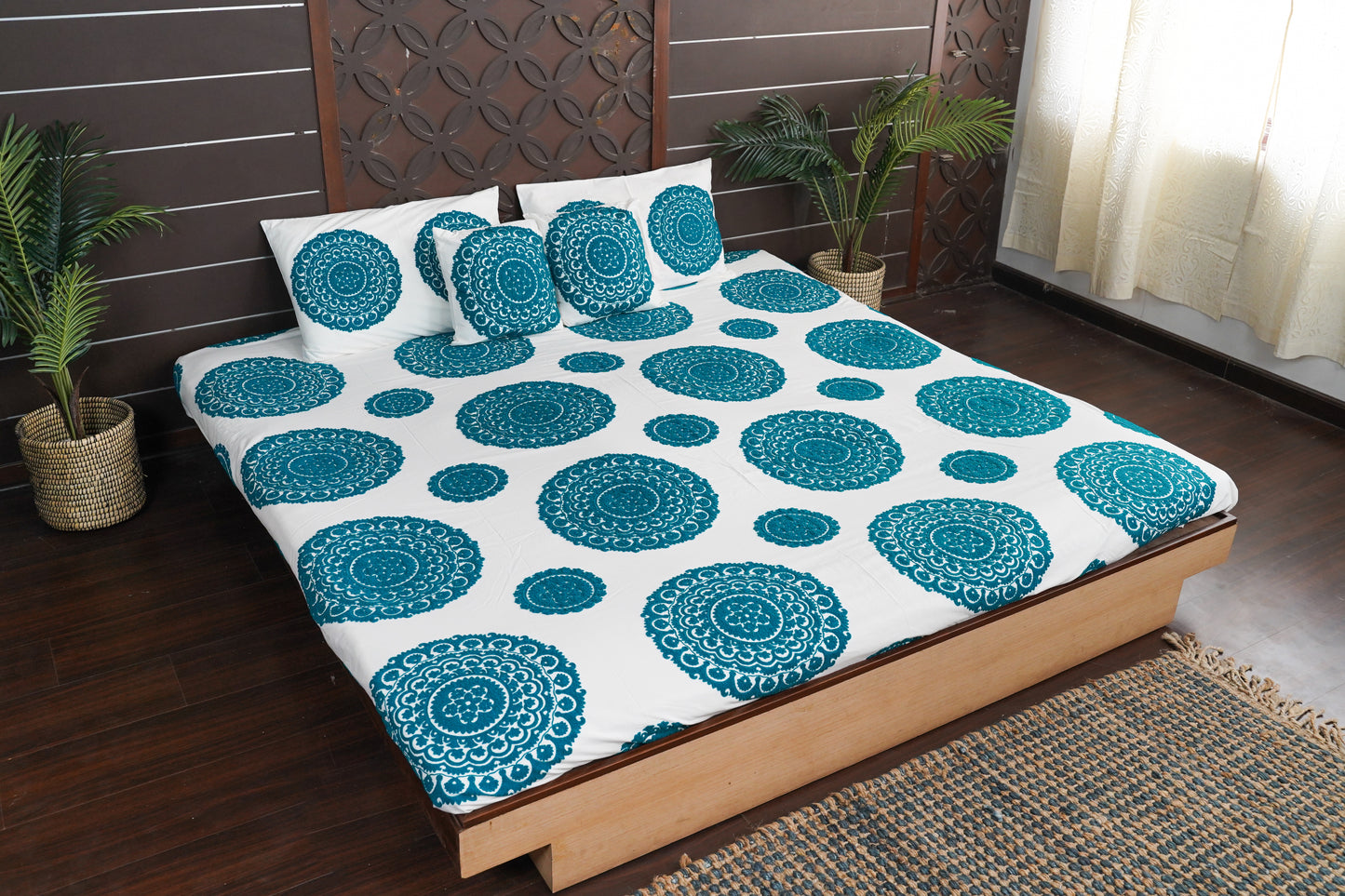 Mandala Suzani Bedcover - Aquamarine