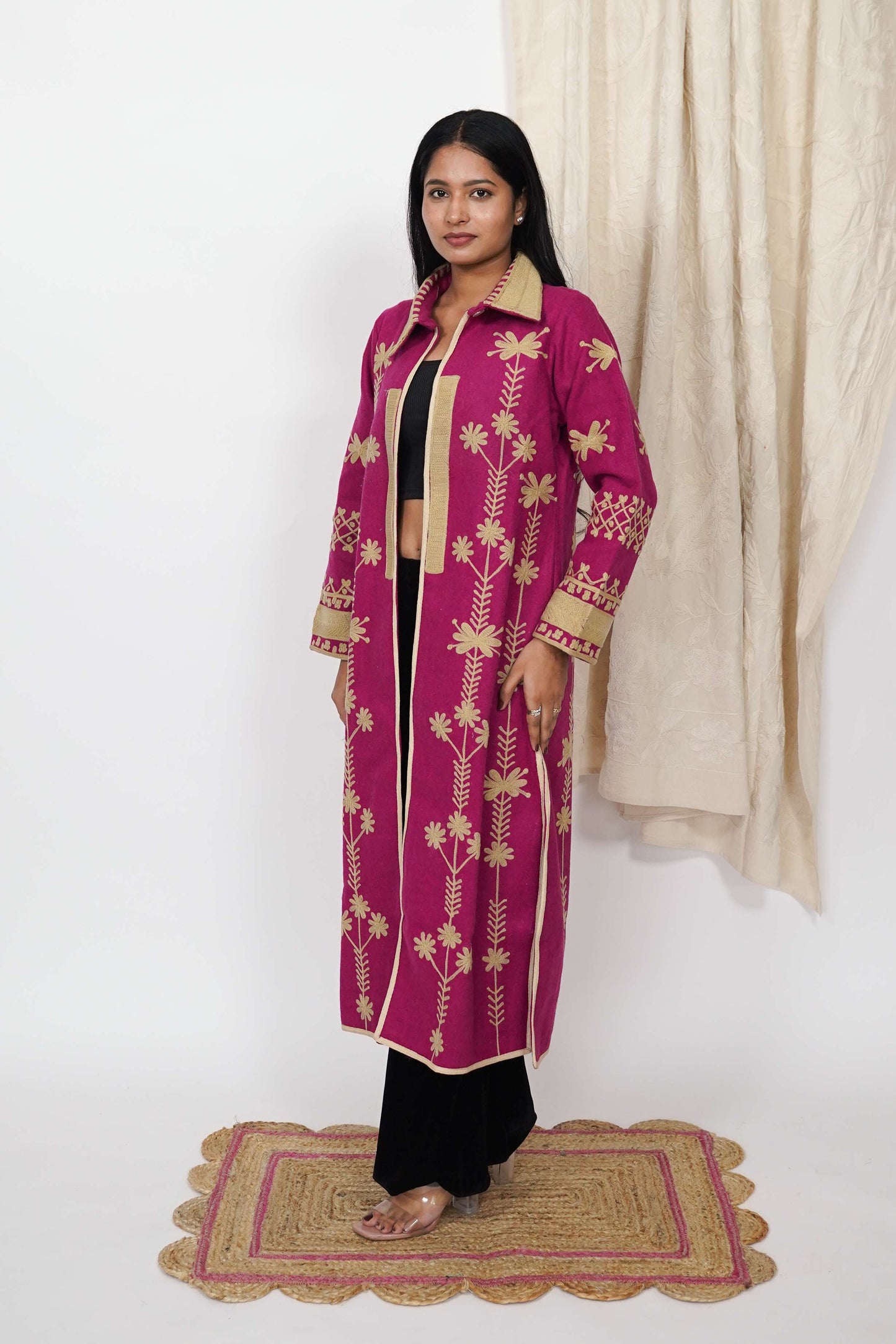 Adriana wool embroidery coat - Fusia