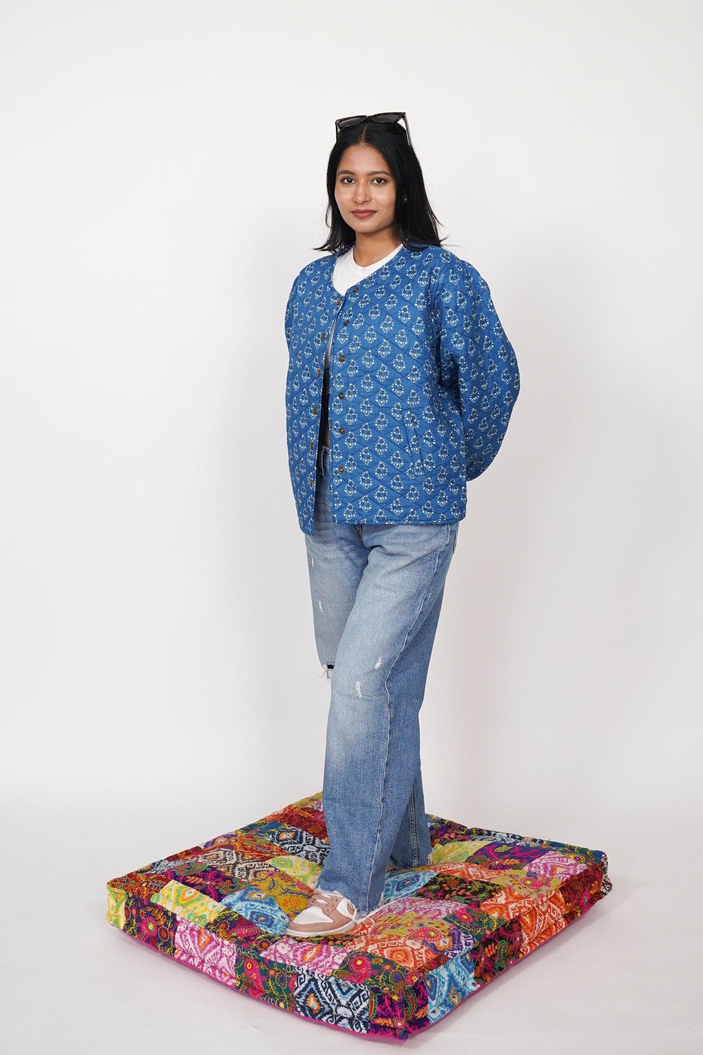 Oversized puffy sleeve quilted jacket - Blue Fern
