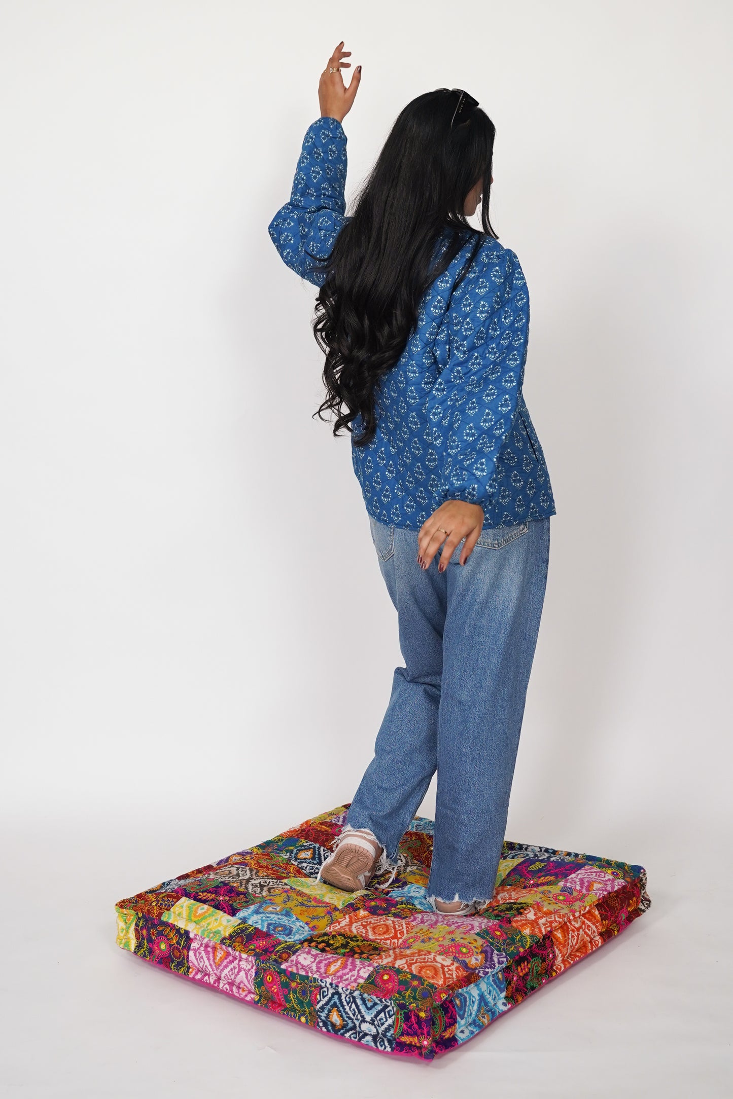 Oversized puffy sleeve quilted jacket - Blue Fern