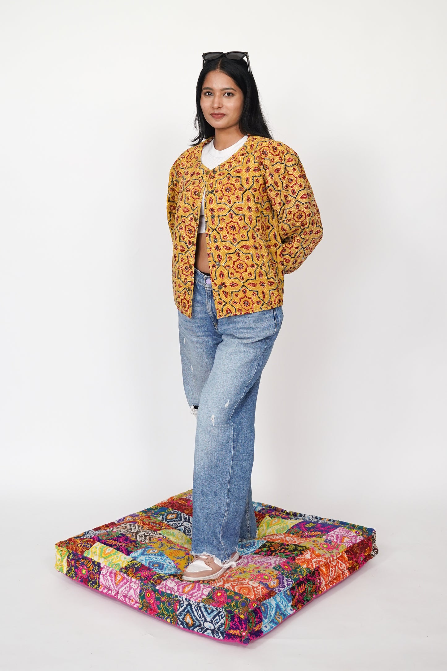 Oversized puffy sleeve quilted jacket - Yellow Maze