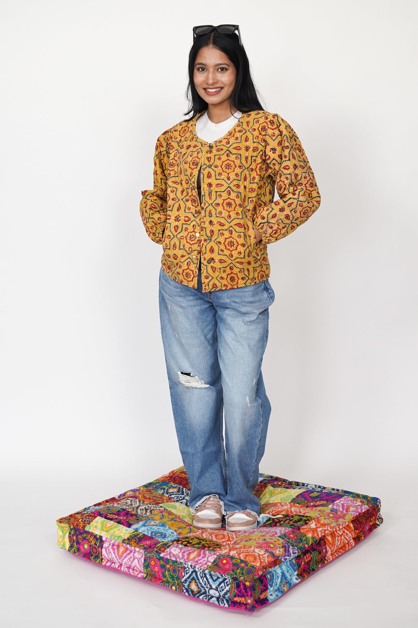 Oversized puffy sleeve quilted jacket - Yellow Maze