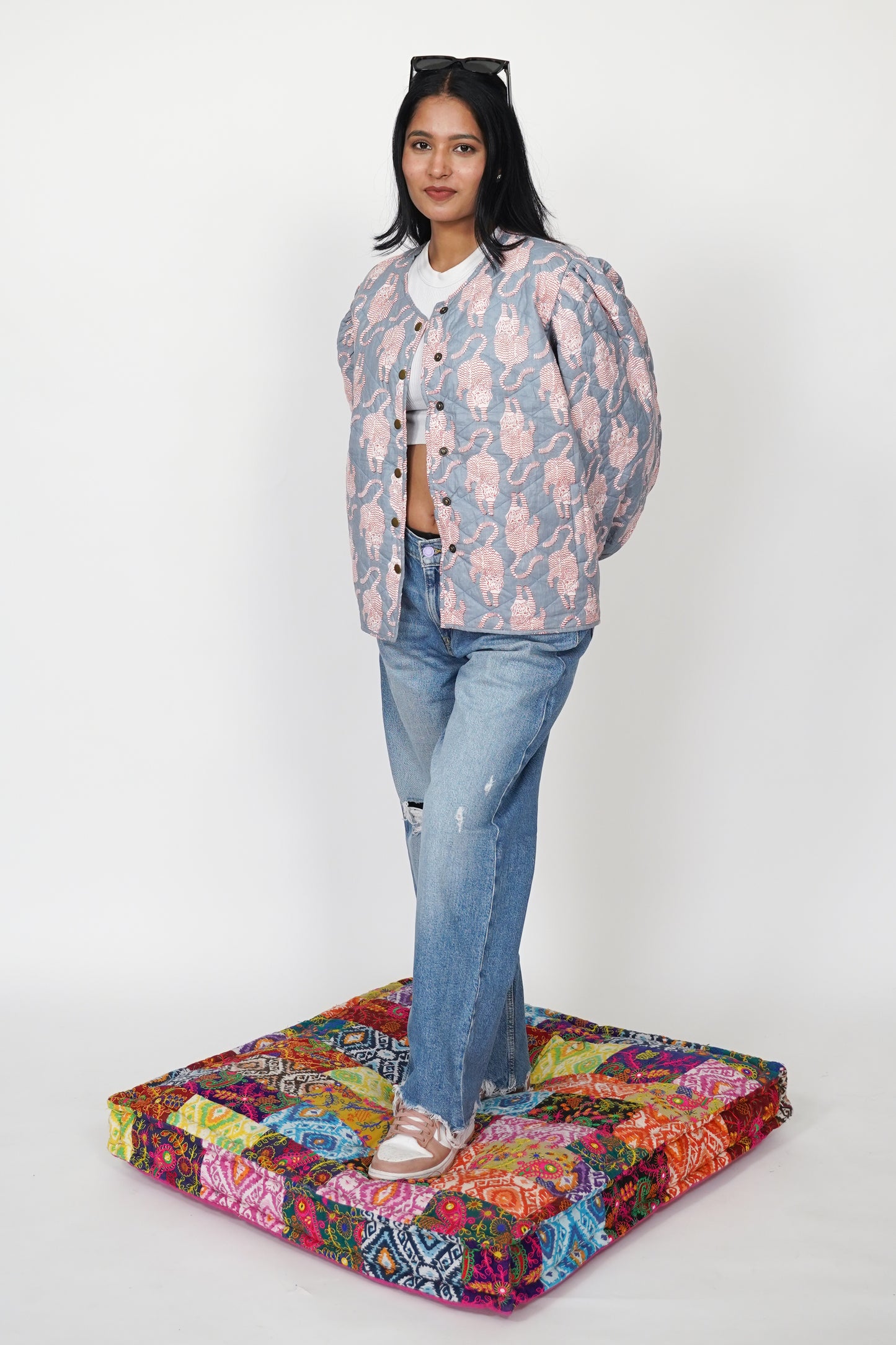 Oversized puffy sleeve quilted jacket - Pink Tiger