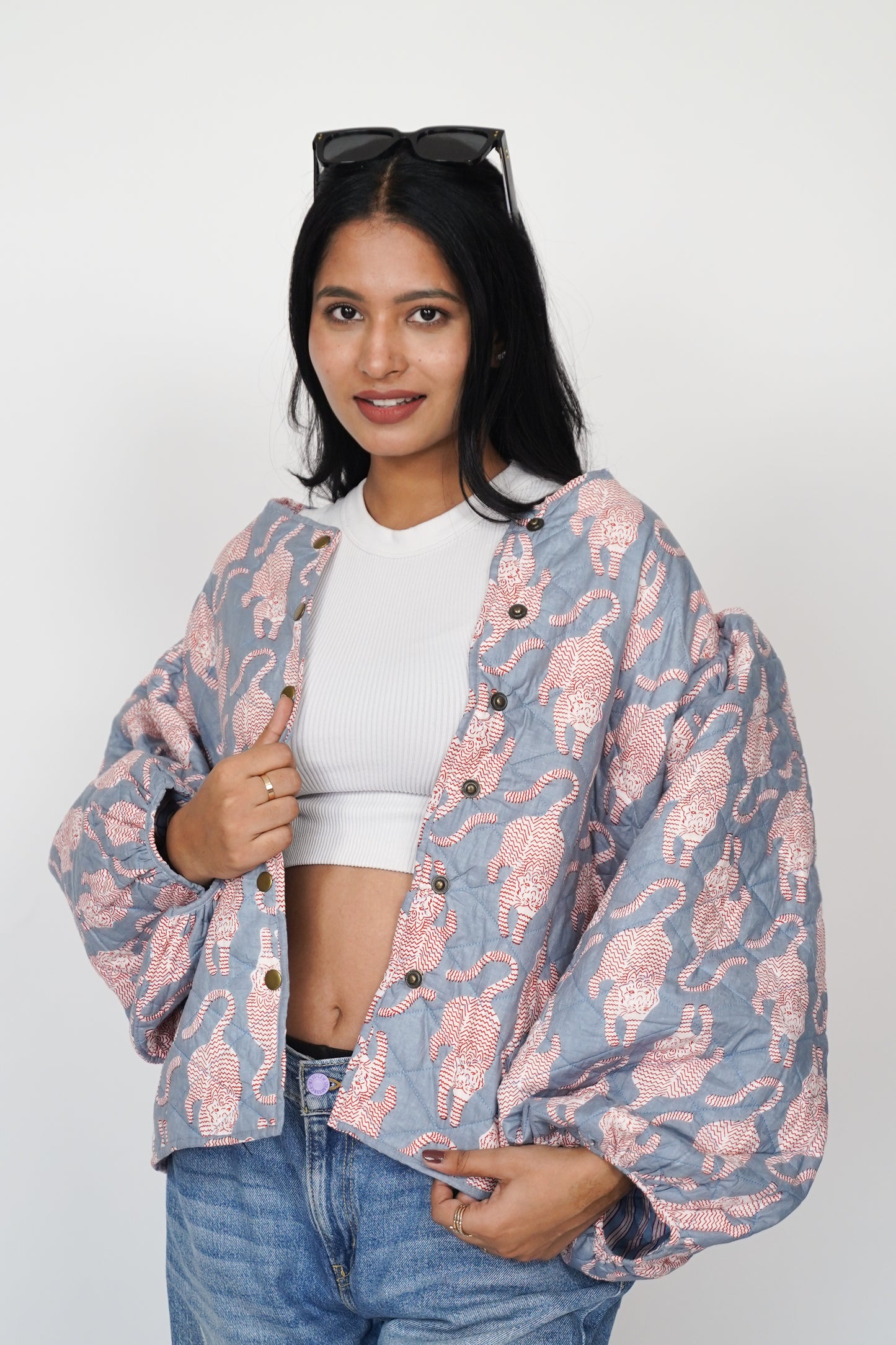 Oversized puffy sleeve quilted jacket - Pink Tiger