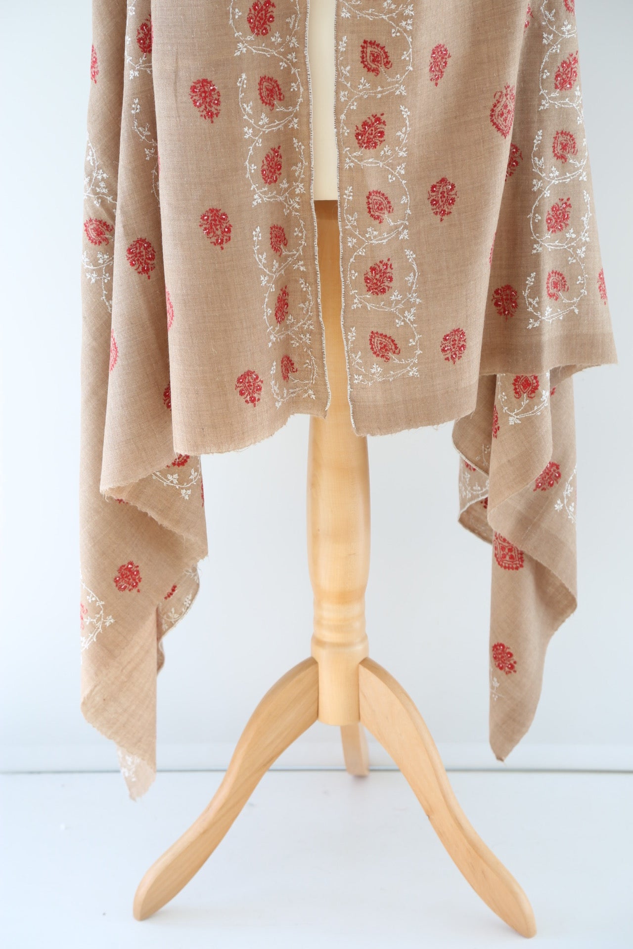Natural 'Eco-Toosh' Minimal Embroidery Pashmina Shawl