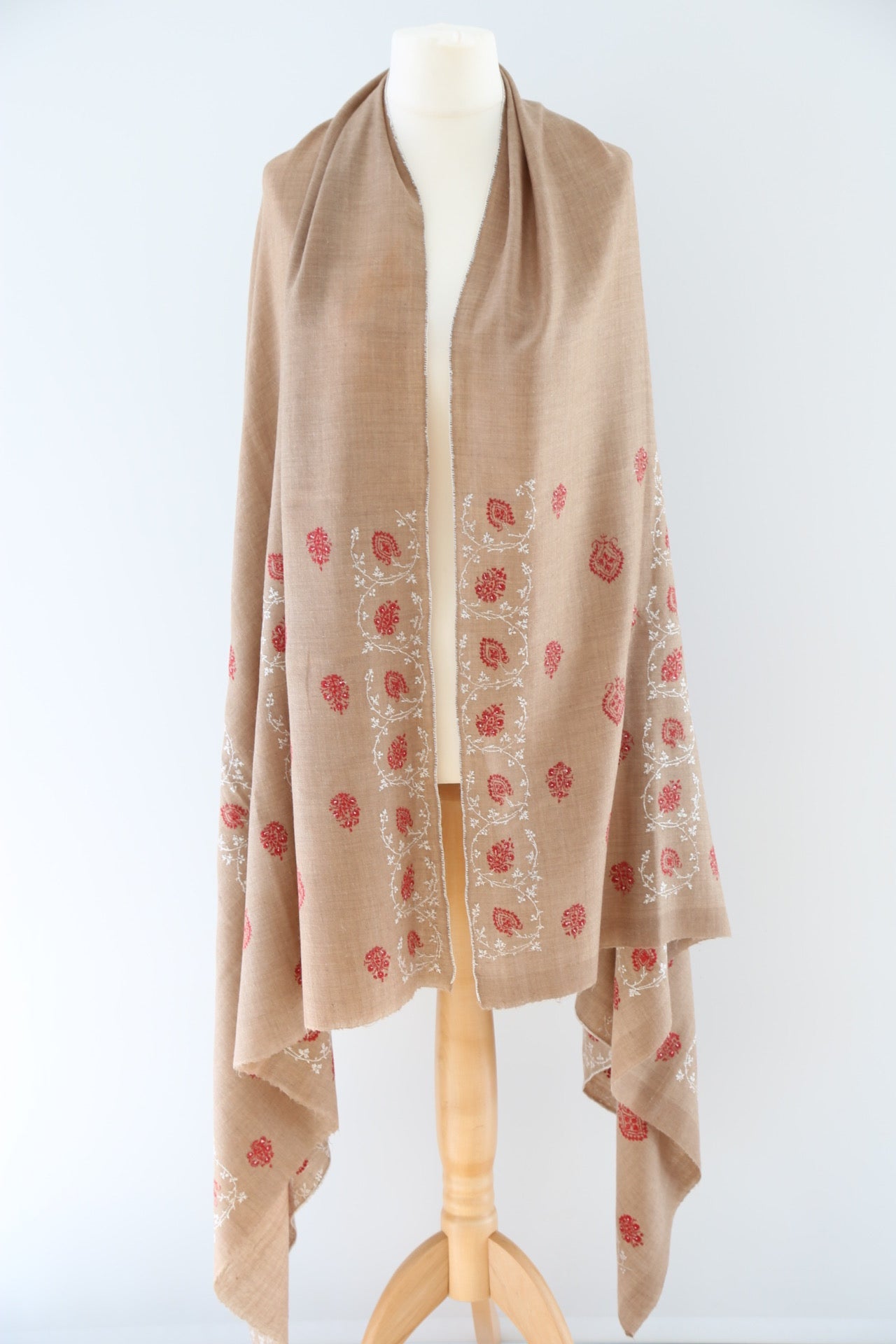 Natural 'Eco-Toosh' Minimal Embroidery Pashmina Shawl