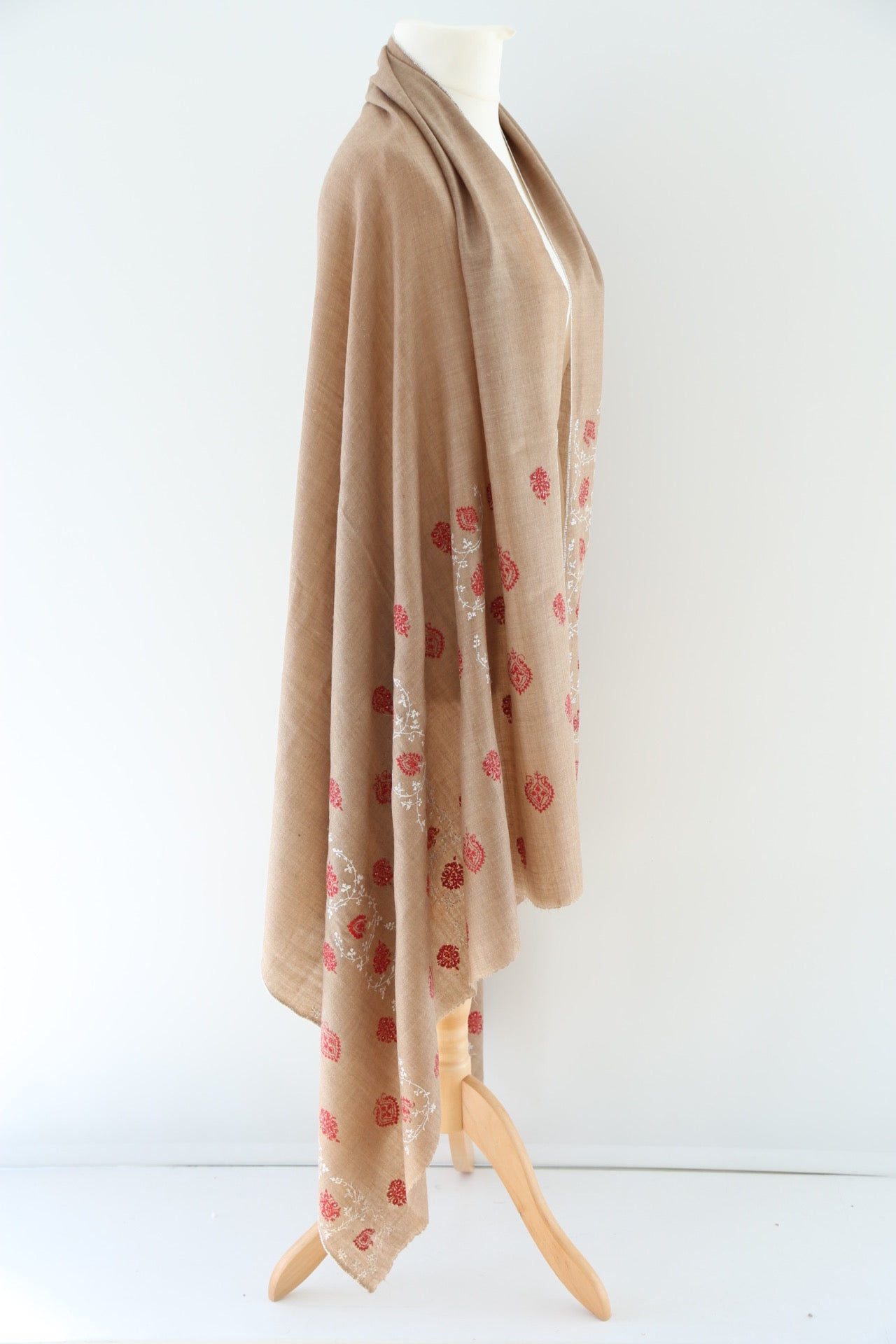 Natural 'Eco-Toosh' Minimal Embroidery Pashmina Shawl
