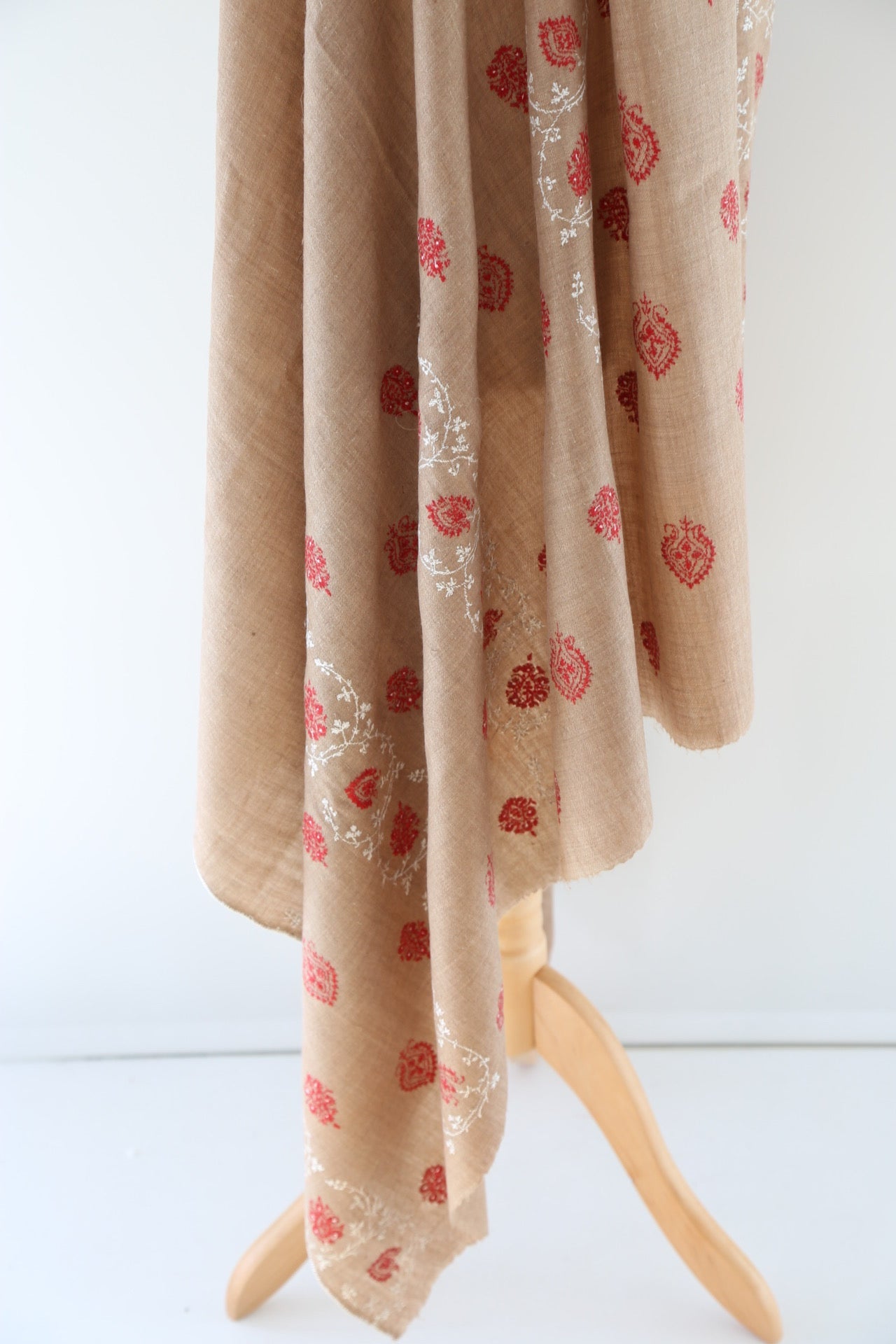 Natural 'Eco-Toosh' Minimal Embroidery Pashmina Shawl