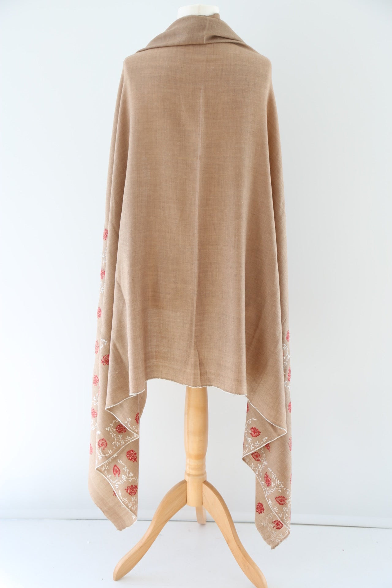 Natural 'Eco-Toosh' Minimal Embroidery Pashmina Shawl