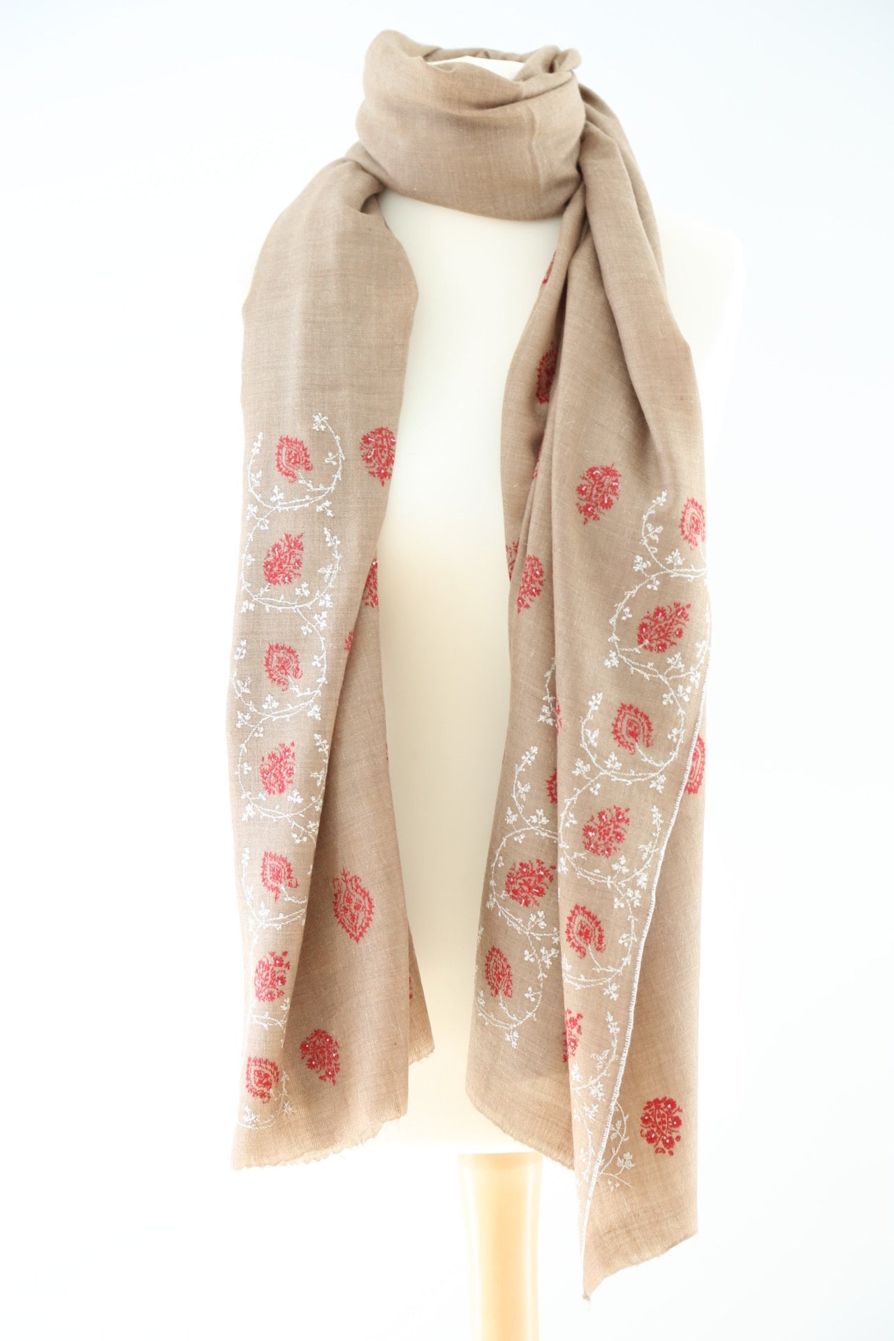 Natural 'Eco-Toosh' Minimal Embroidery Pashmina Shawl