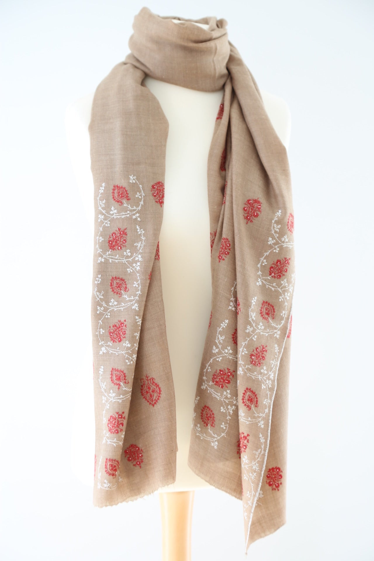 Natural 'Eco-Toosh' Minimal Embroidery Pashmina Shawl