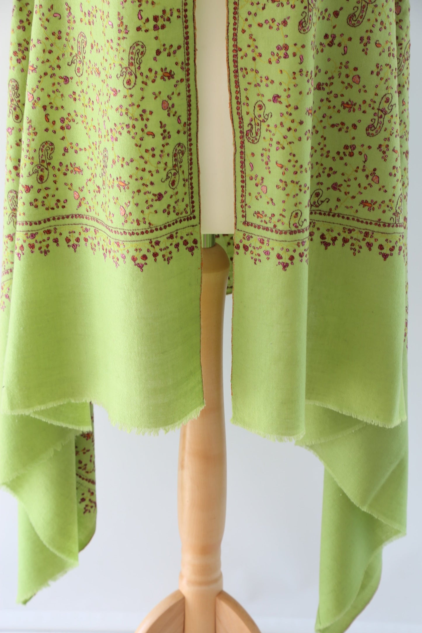 Sozni Hand Embroidered Pashmina Shawl Lime Green