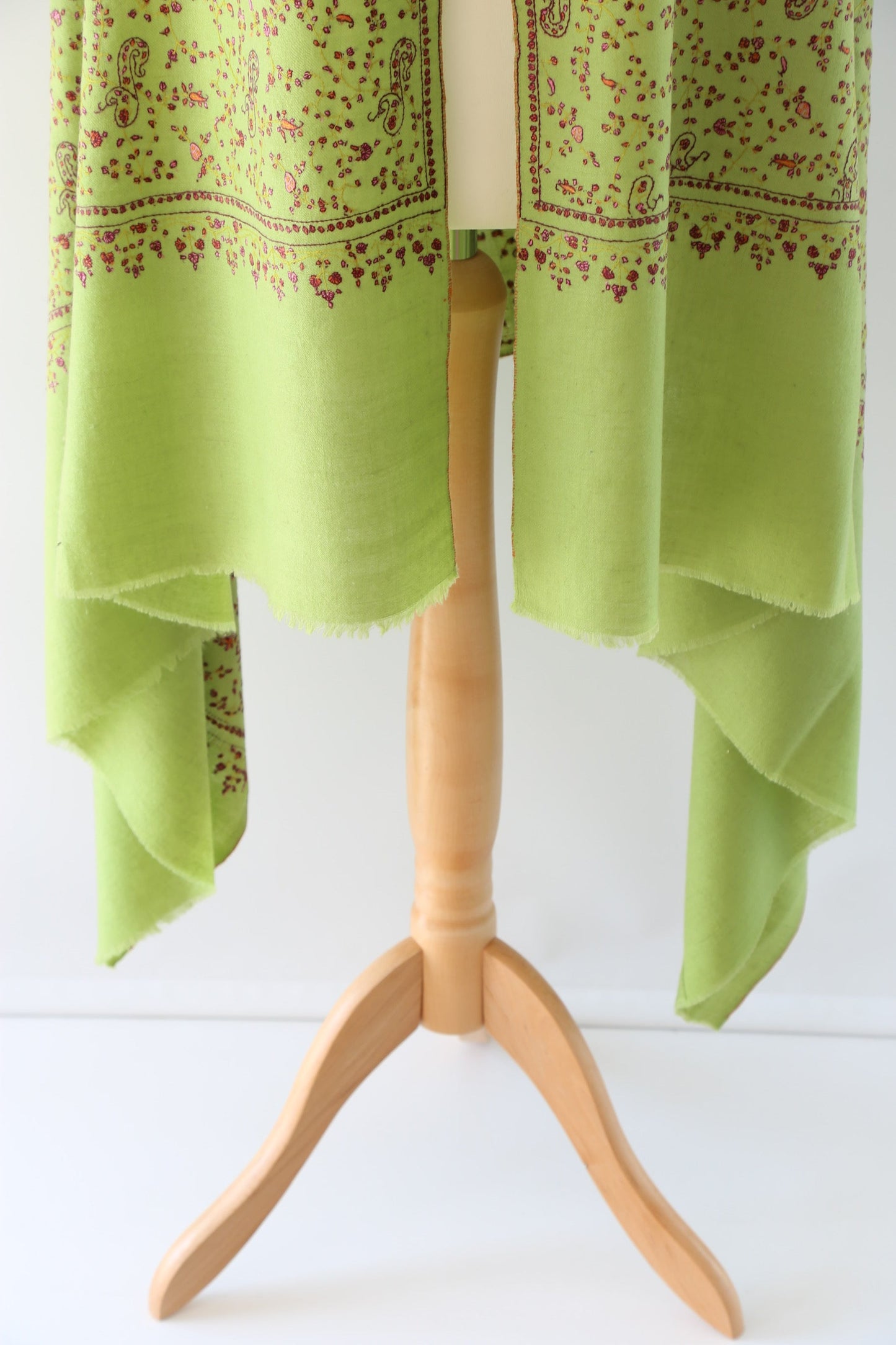 Sozni Hand Embroidered Pashmina Shawl Lime Green