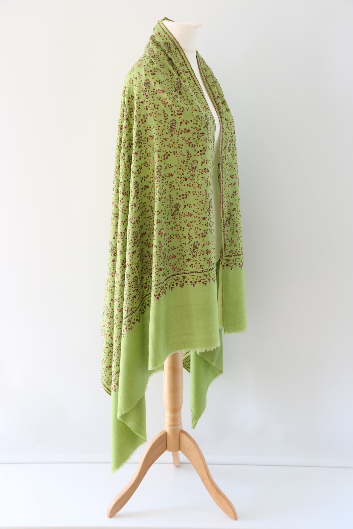 Sozni Hand Embroidered Pashmina Shawl Lime Green