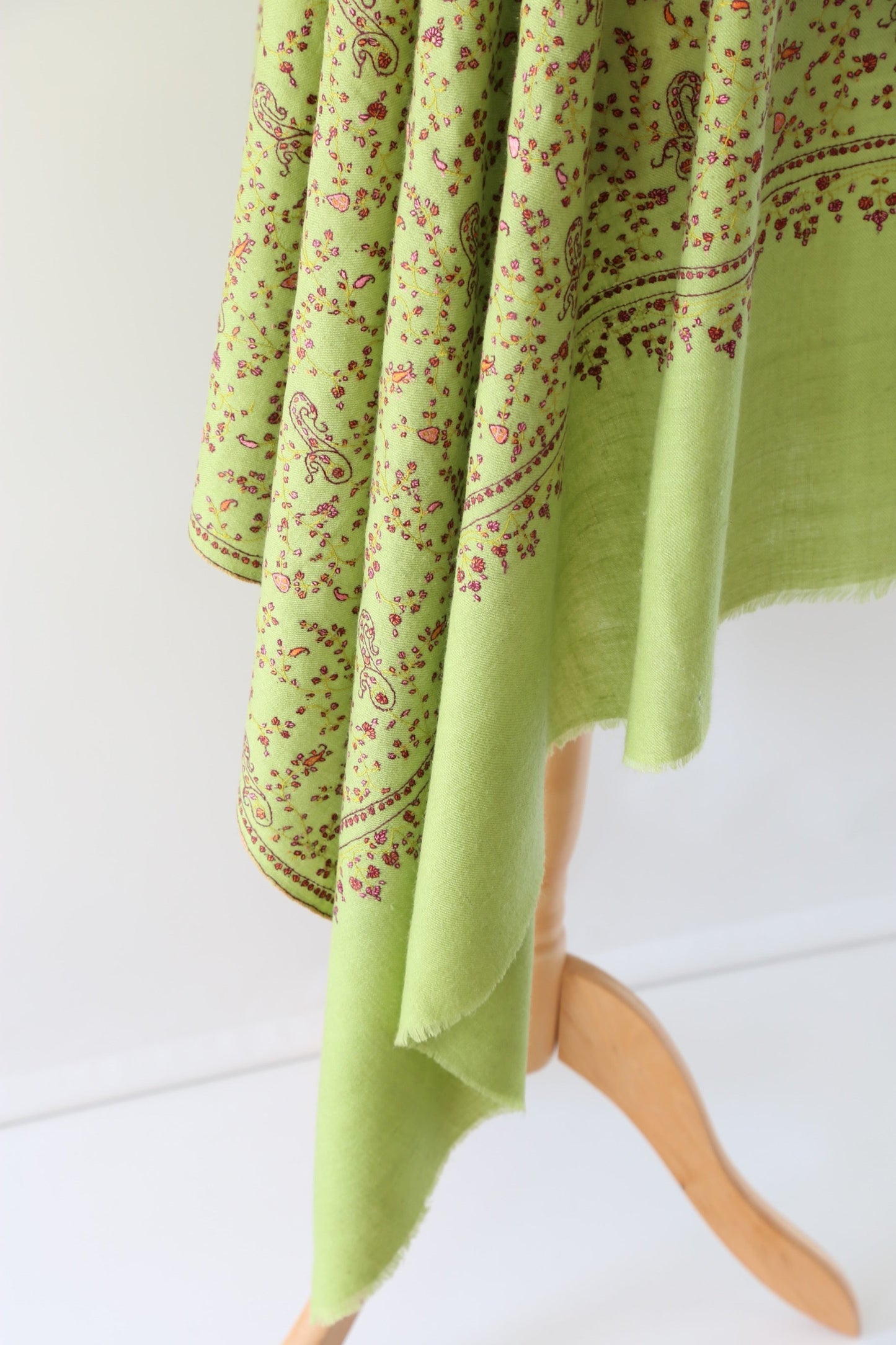 Sozni Hand Embroidered Pashmina Shawl Lime Green