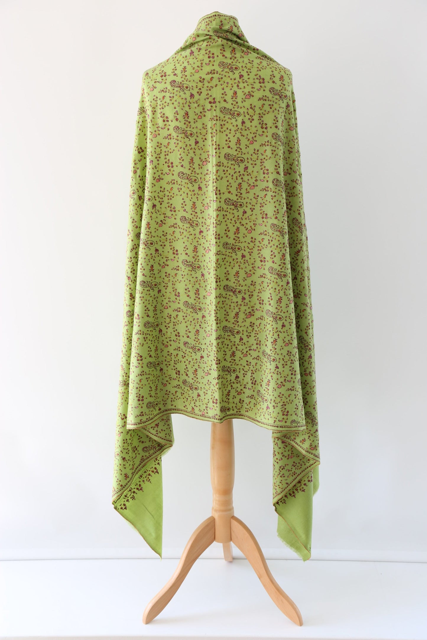 Sozni Hand Embroidered Pashmina Shawl Lime Green