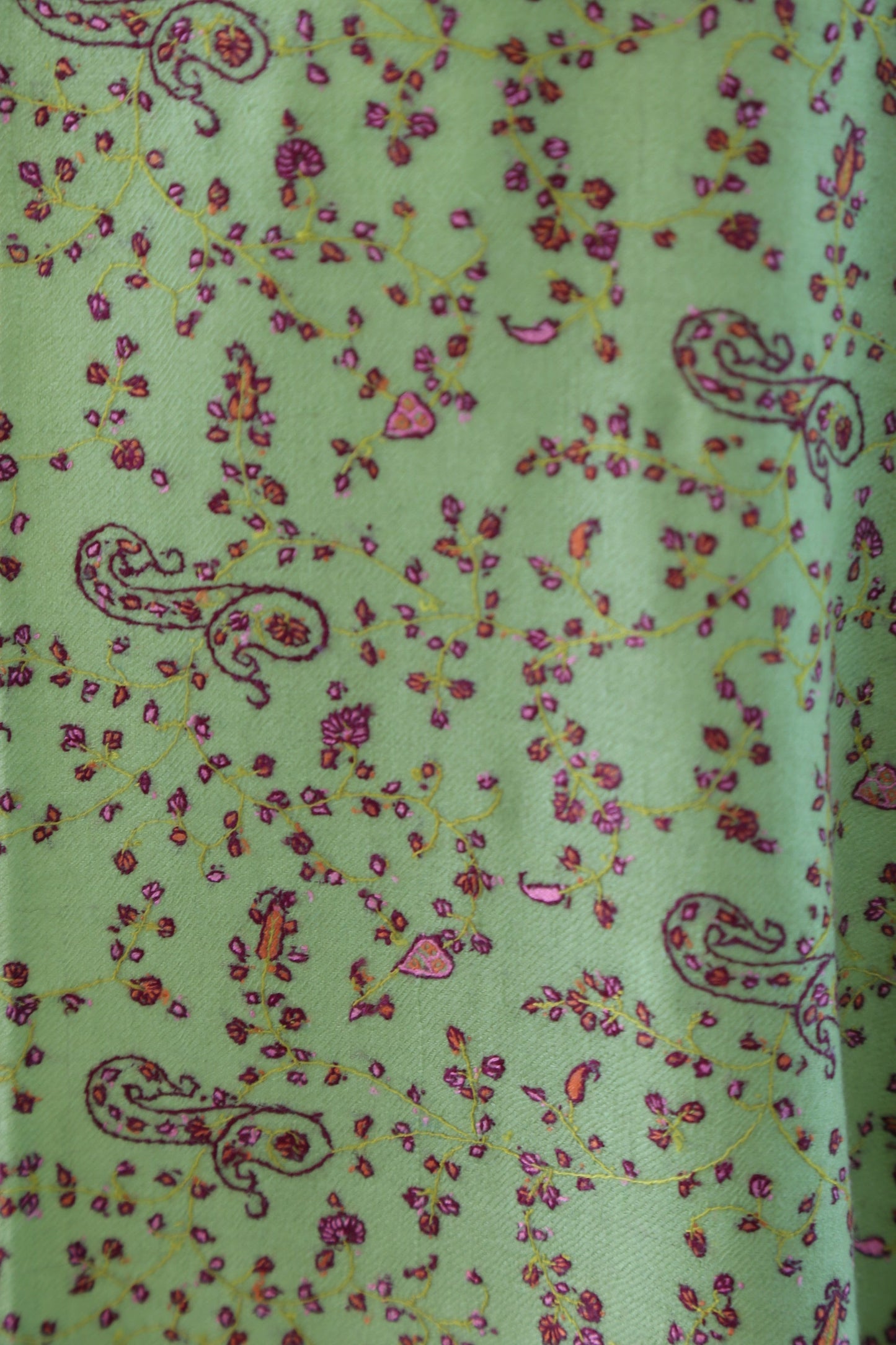 Sozni Hand Embroidered Pashmina Shawl Lime Green
