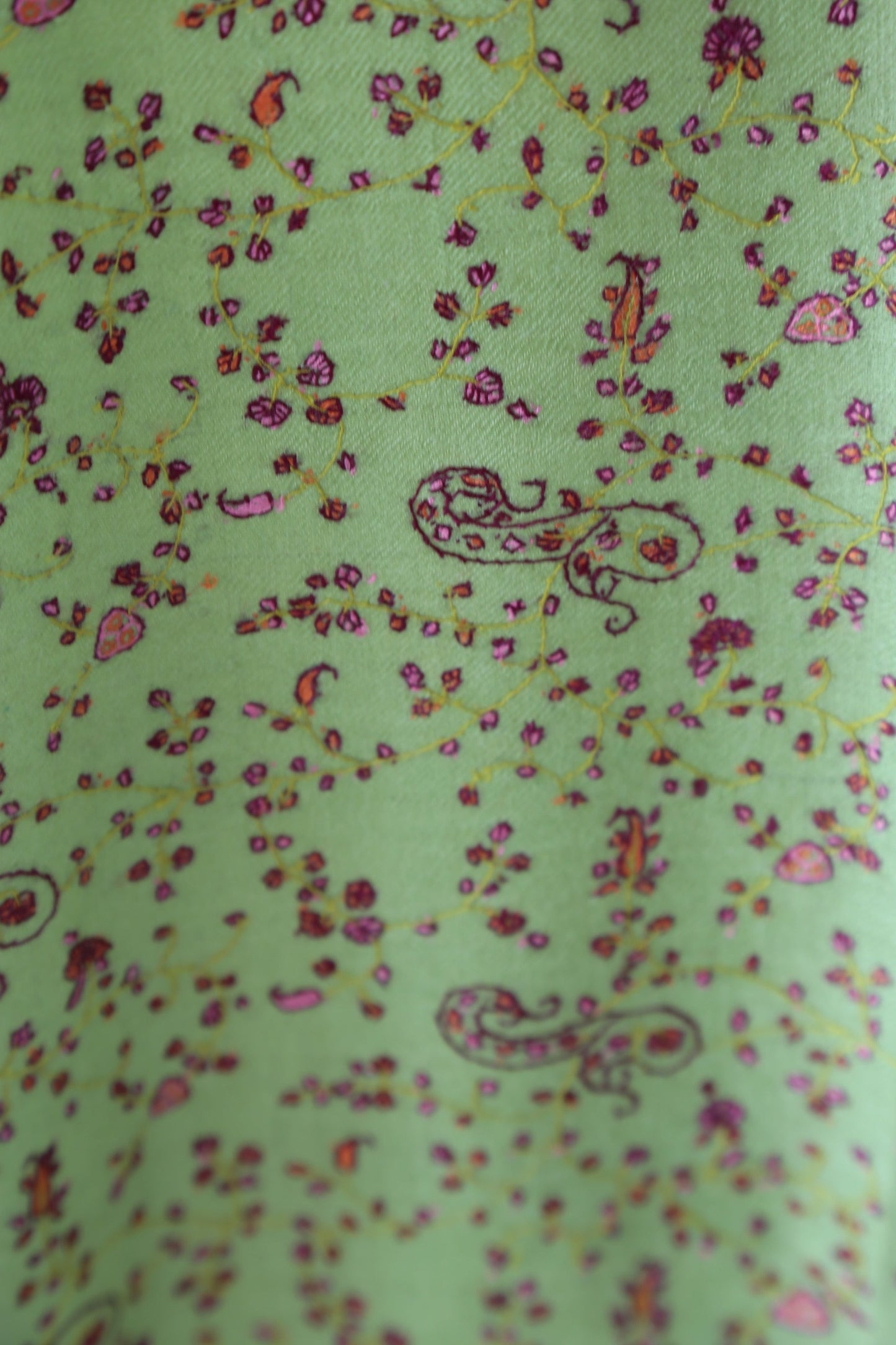 Sozni Hand Embroidered Pashmina Shawl Lime Green
