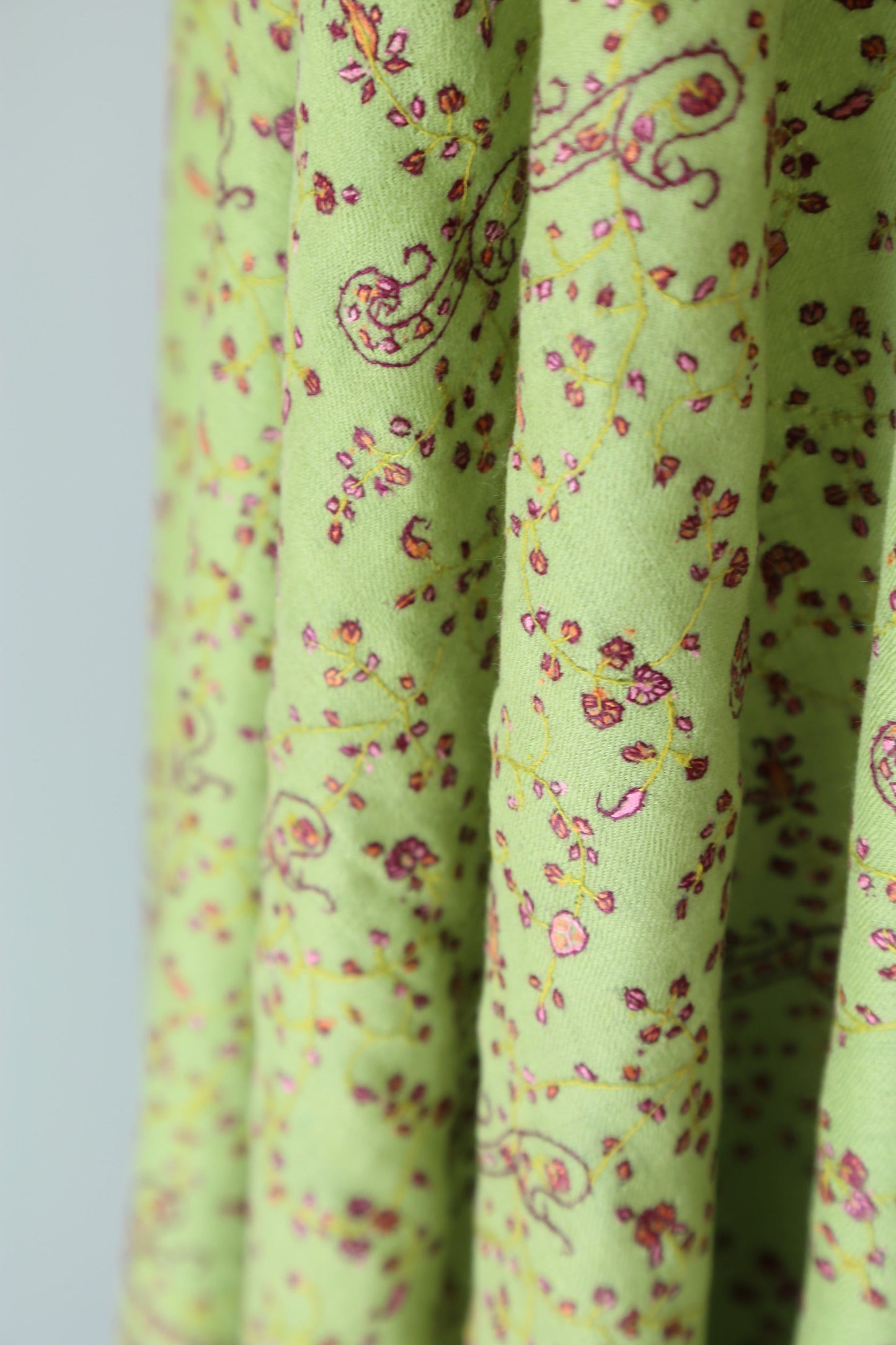 Sozni Hand Embroidered Pashmina Shawl Lime Green