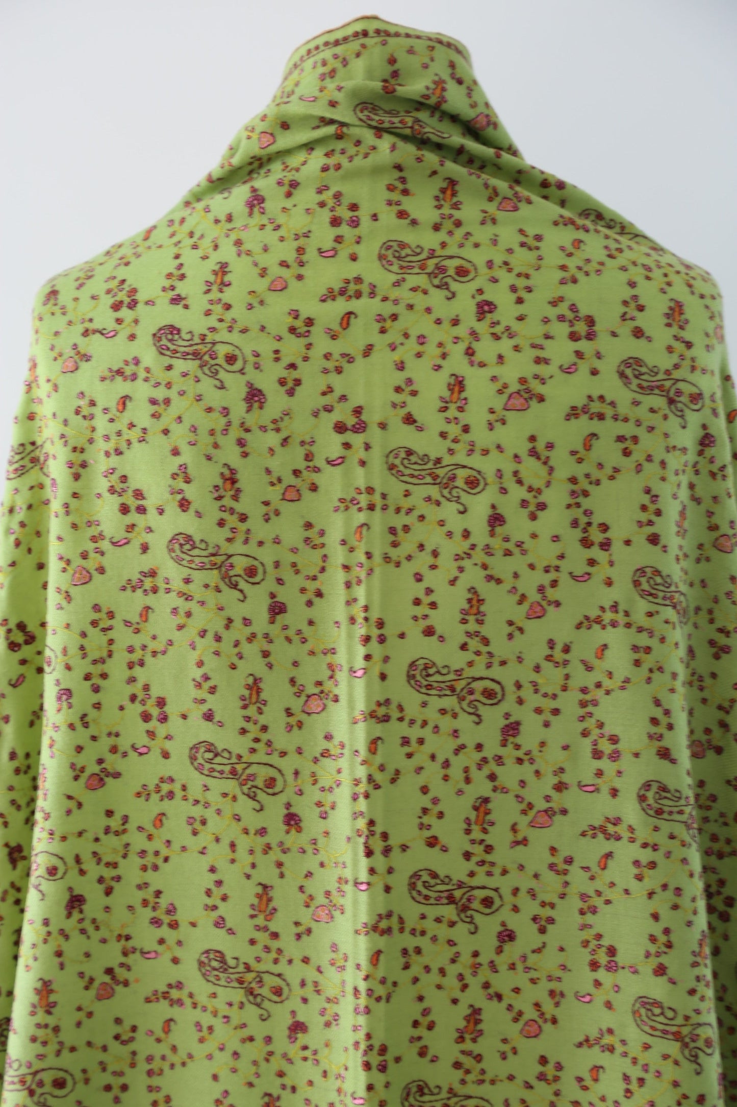 Sozni Hand Embroidered Pashmina Shawl Lime Green