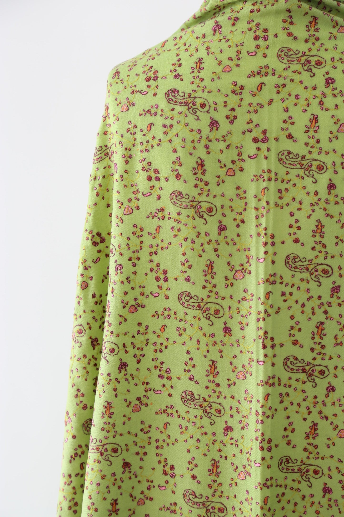 Sozni Hand Embroidered Pashmina Shawl Lime Green
