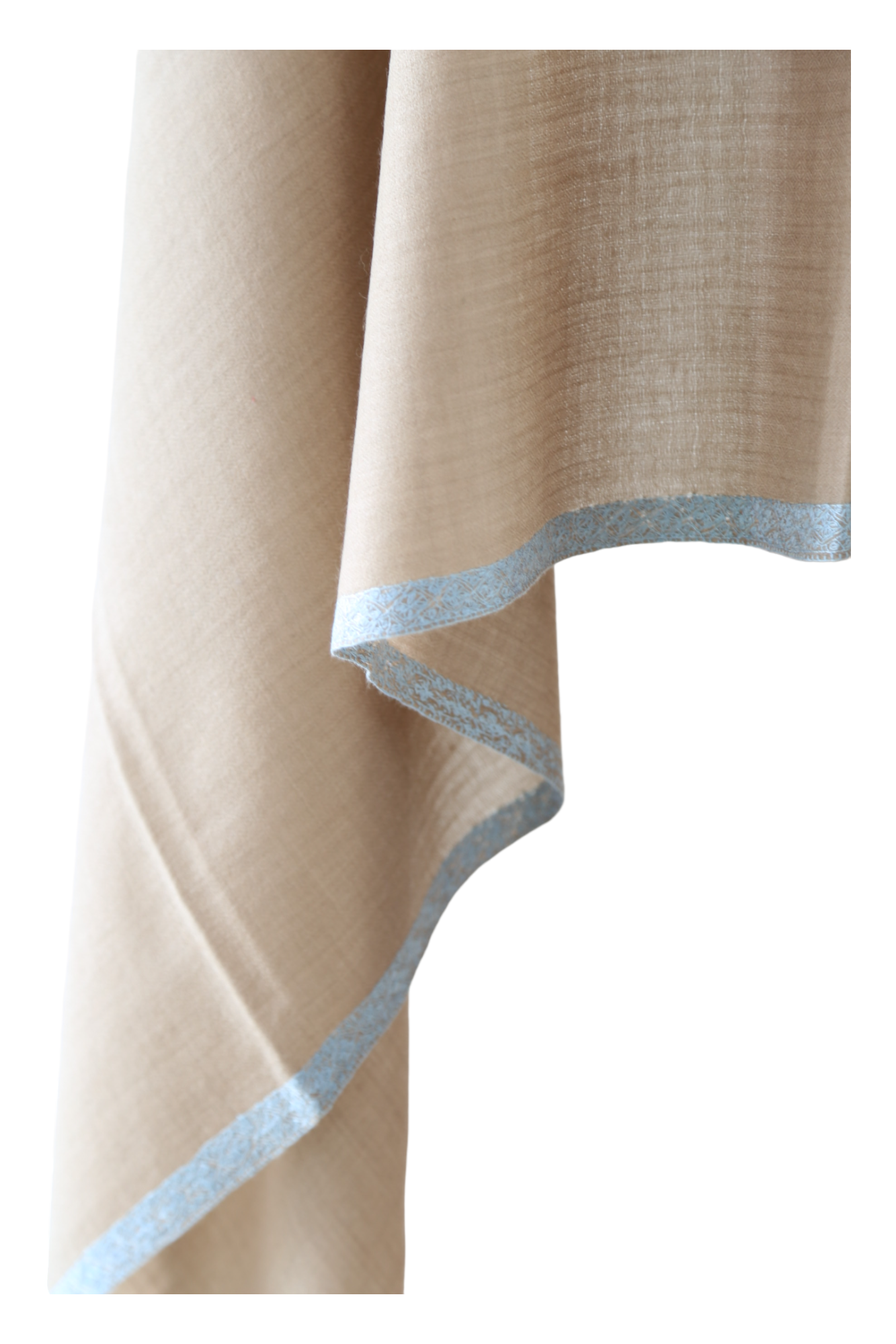 Natural Pashmina Shawl with Border Embroidery - Light Grey