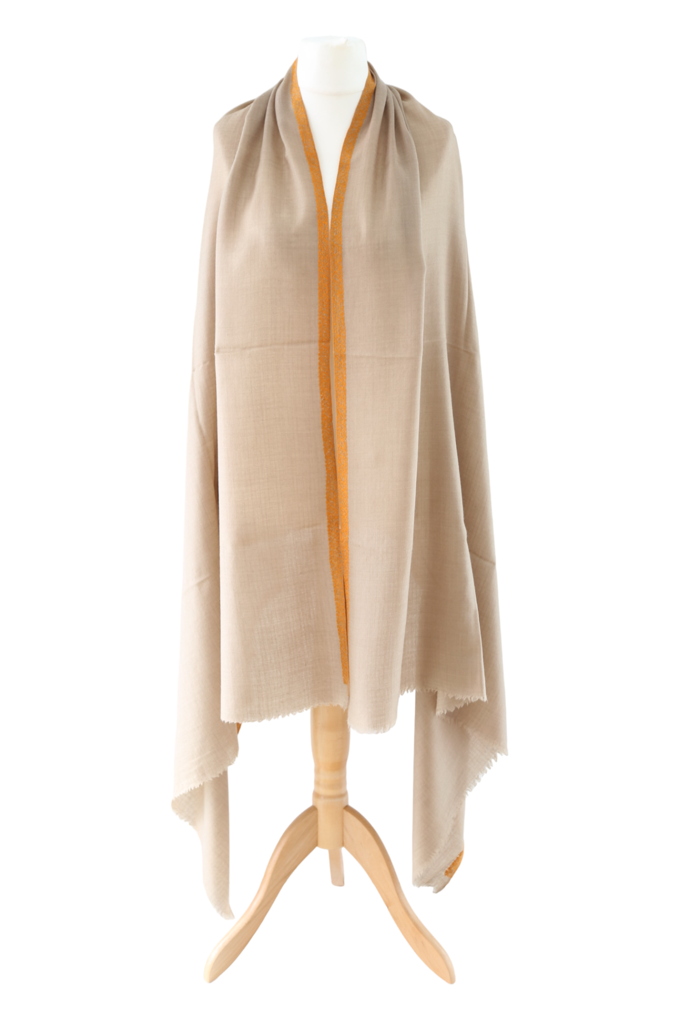 Natural Pashmina Shawl with Border Embroidery - Orange