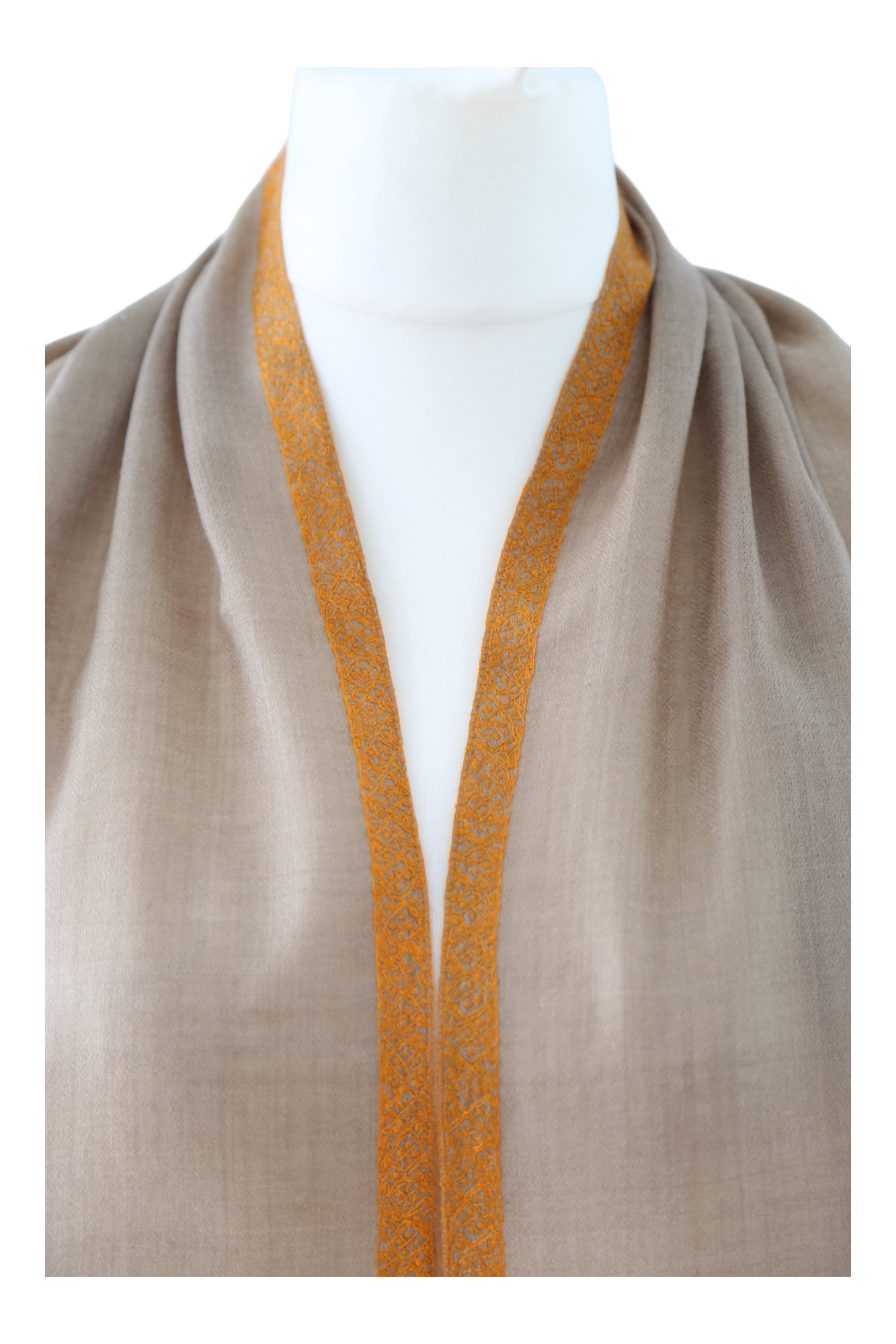 Natural Pashmina Shawl with Border Embroidery - Orange