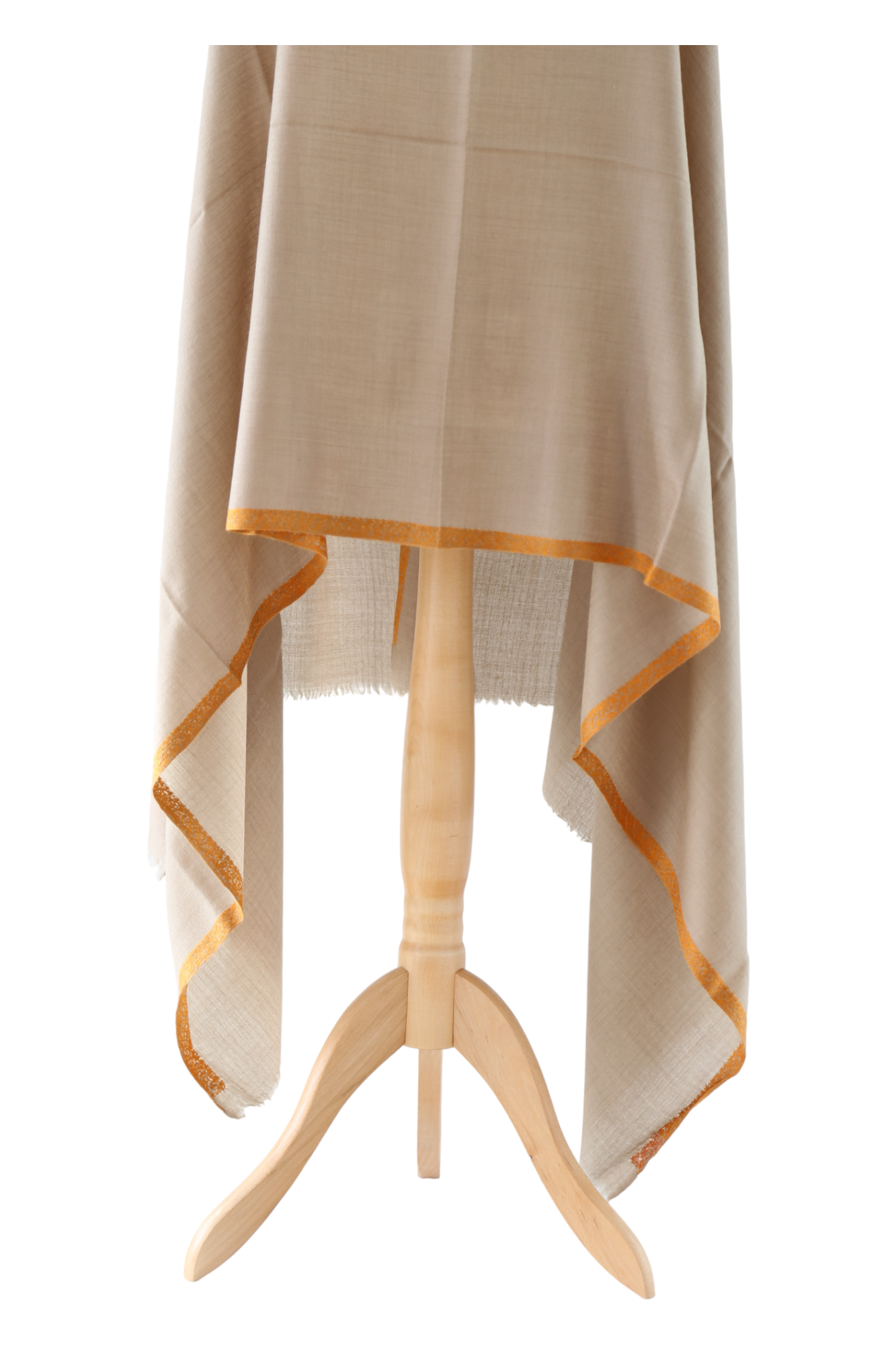 Natural Pashmina Shawl with Border Embroidery - Orange