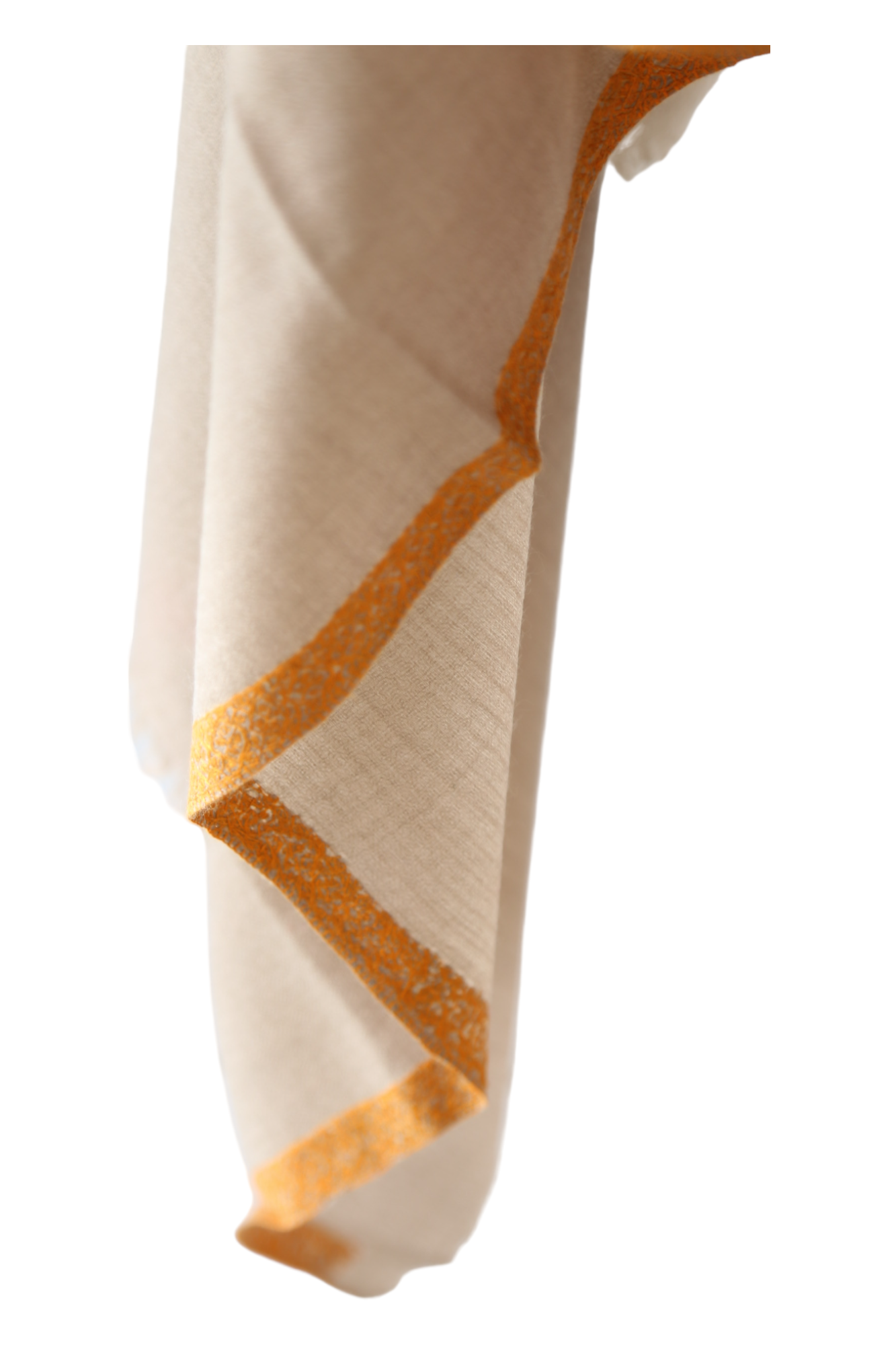 Natural Pashmina Shawl with Border Embroidery - Orange