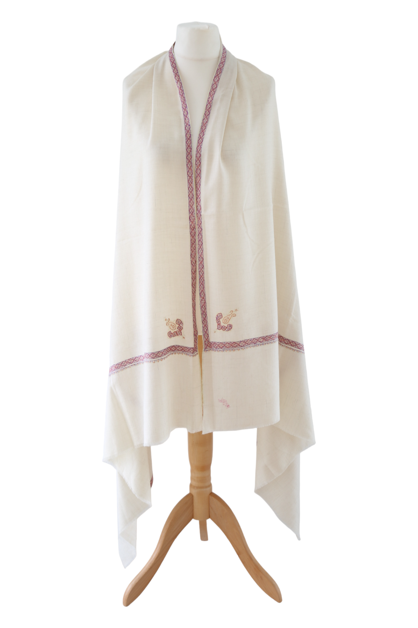 Natural Pashmina Shawls with Border Embroidery - Paisely Motif