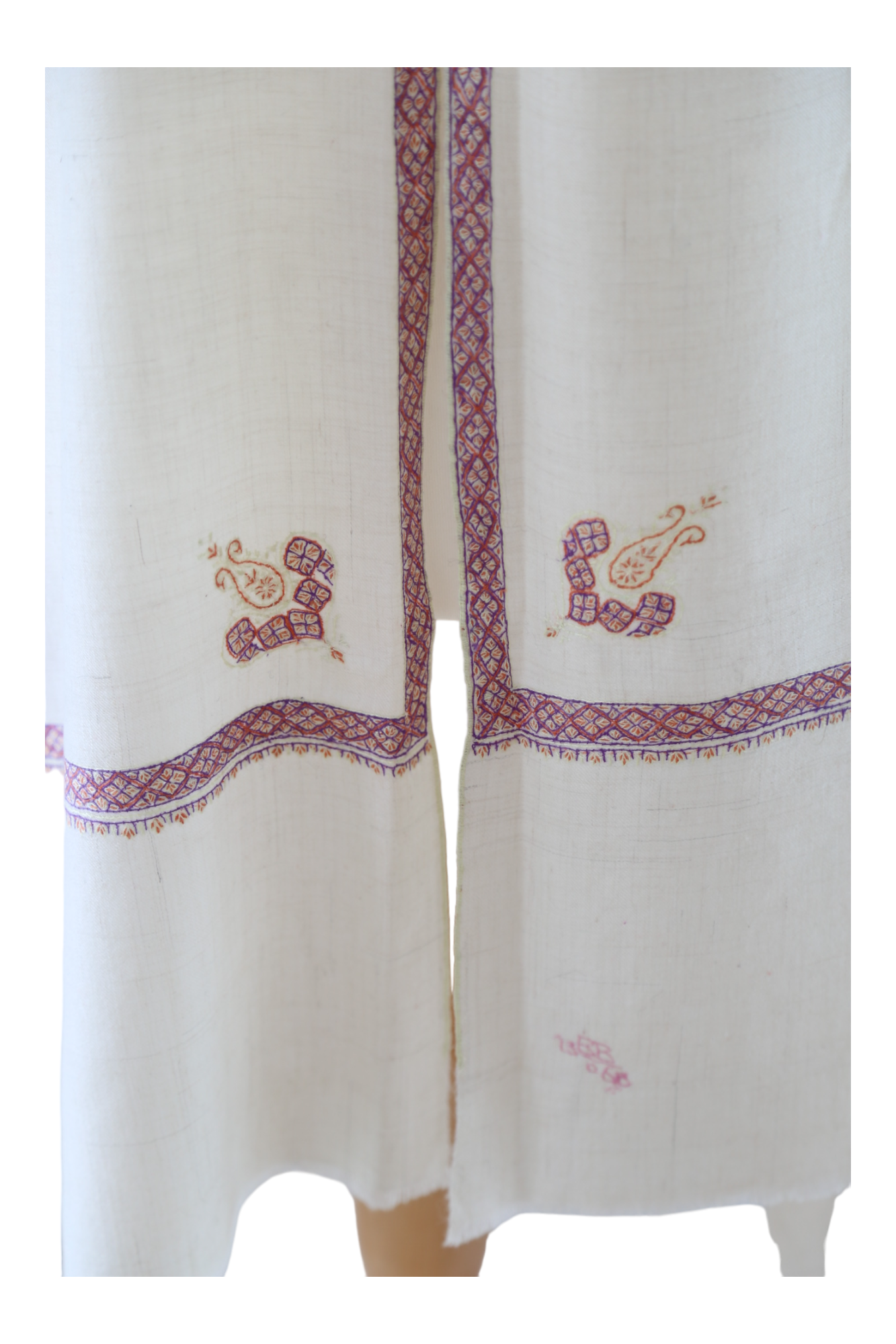 Natural Pashmina Shawls with Border Embroidery - Paisely Motif