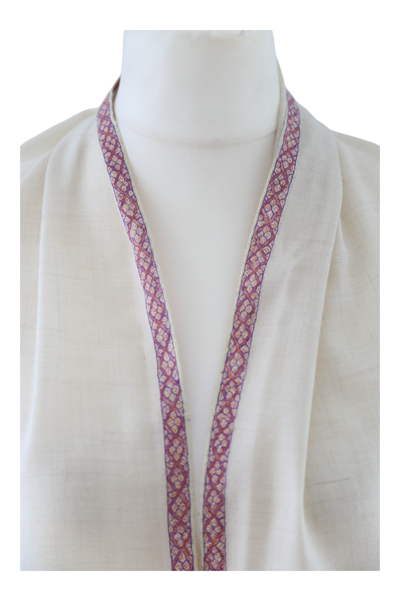 Natural Pashmina Shawls with Border Embroidery - Paisely Motif
