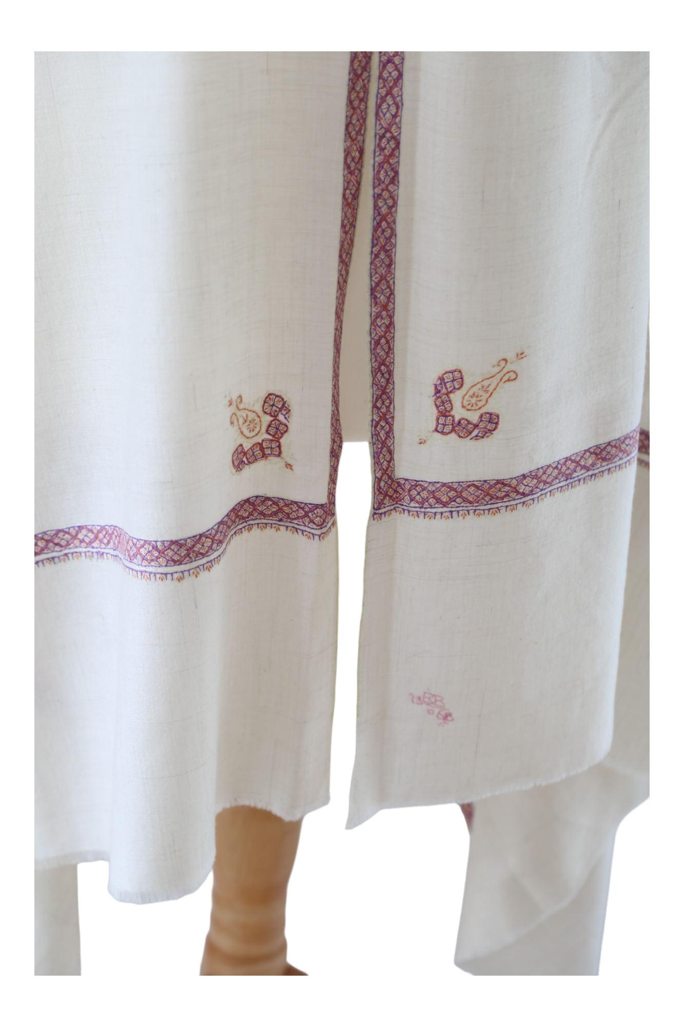 Natural Pashmina Shawls with Border Embroidery - Paisely Motif