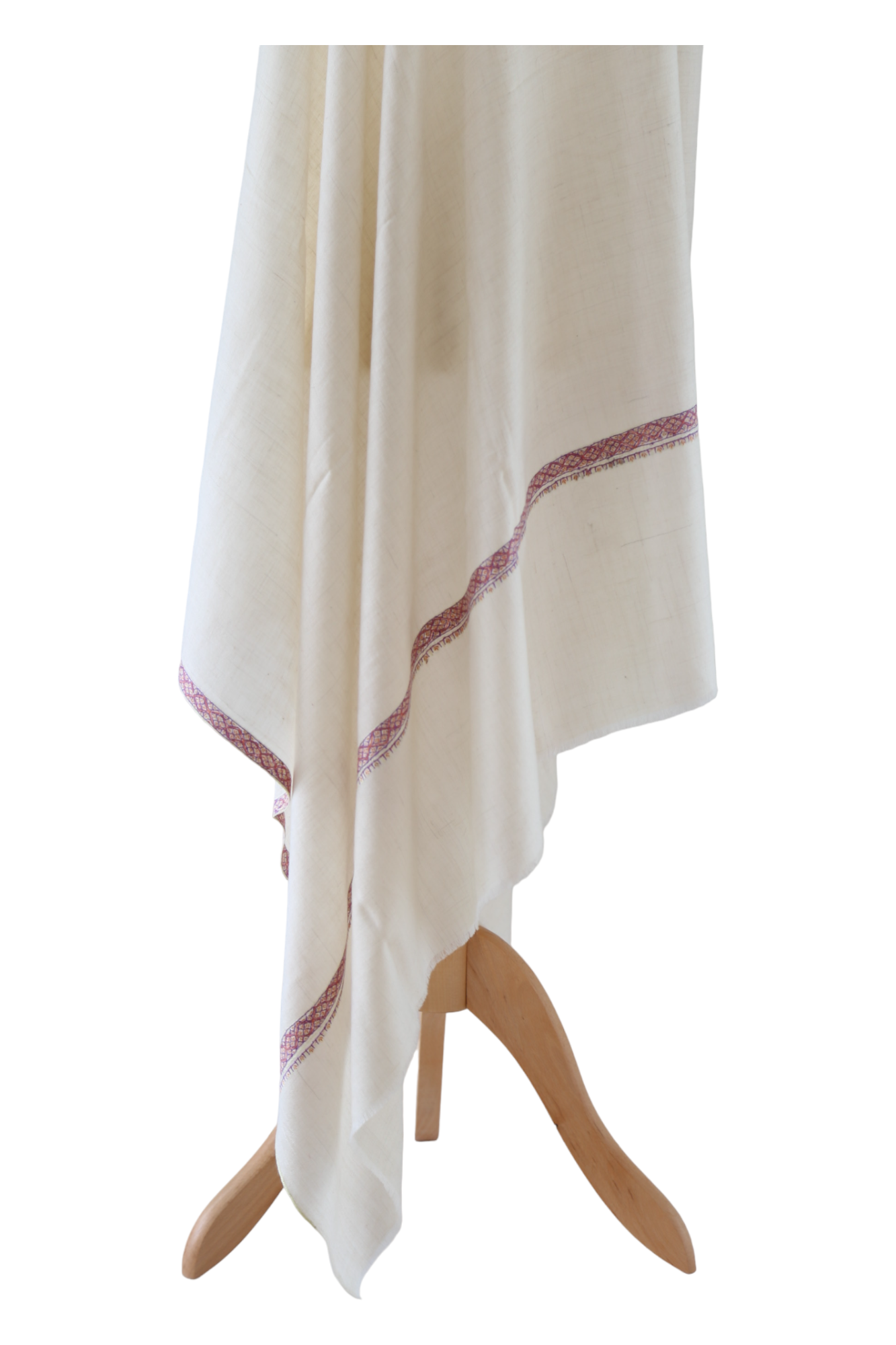 Natural Pashmina Shawls with Border Embroidery - Paisely Motif