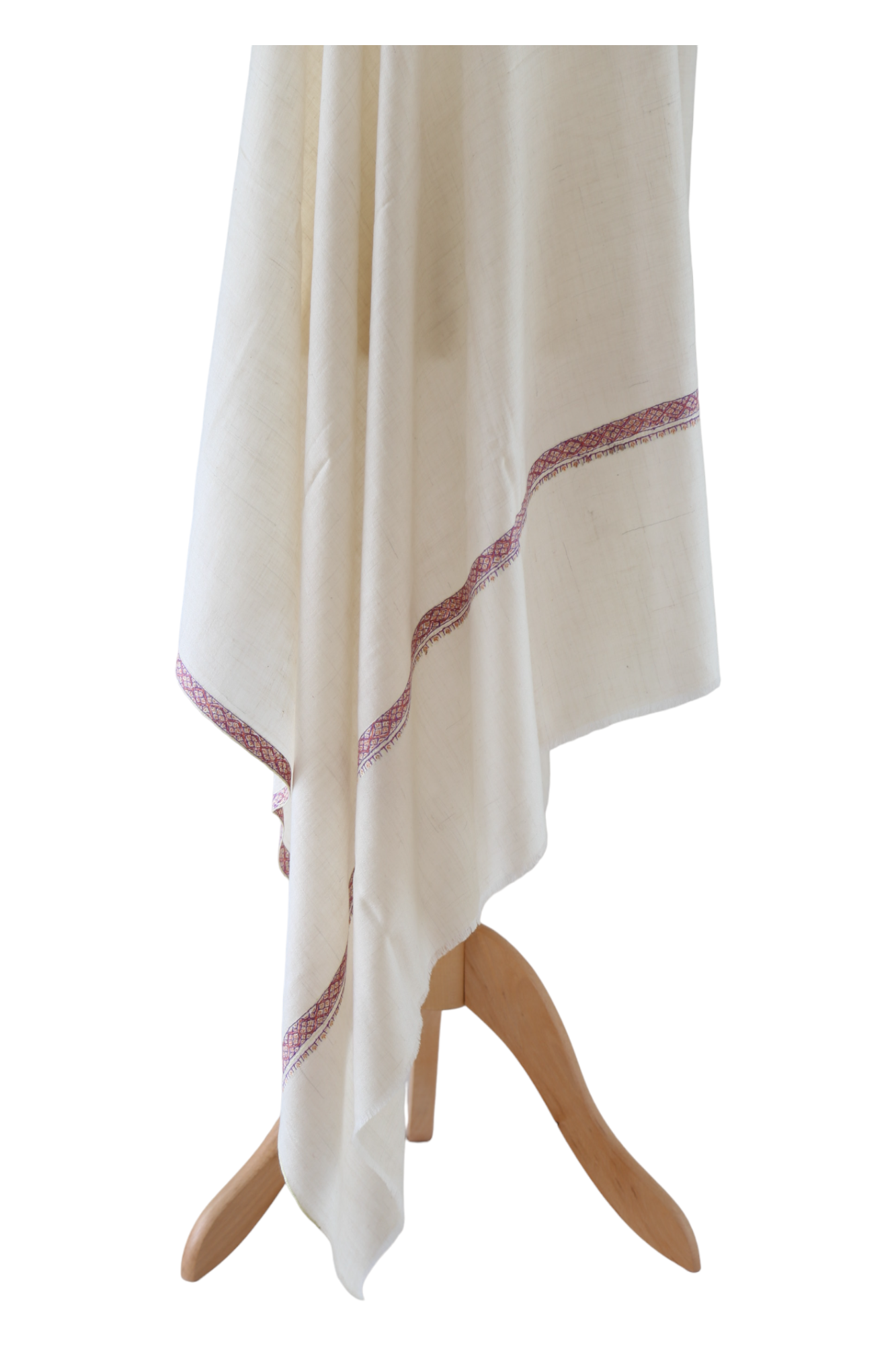 Natural Pashmina Shawls with Border Embroidery - Paisely Motif