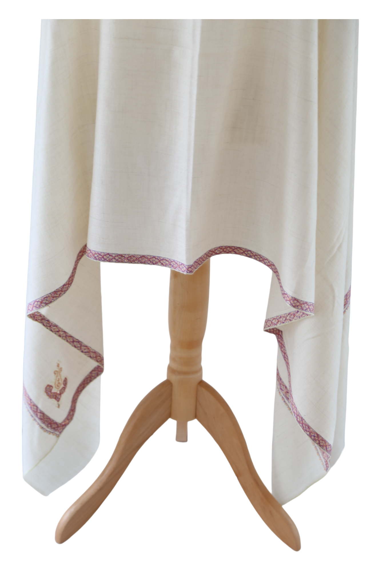 Natural Pashmina Shawls with Border Embroidery - Paisely Motif