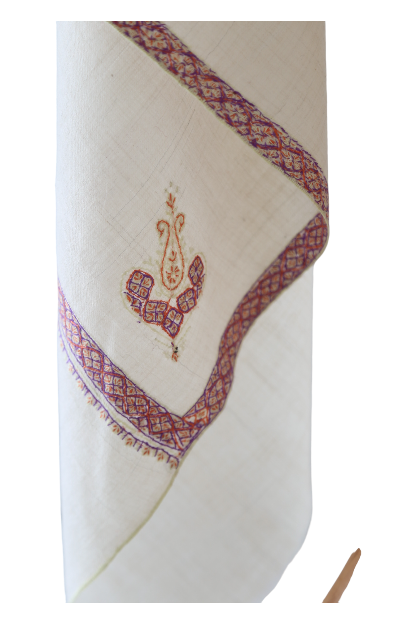Natural Pashmina Shawls with Border Embroidery - Paisely Motif