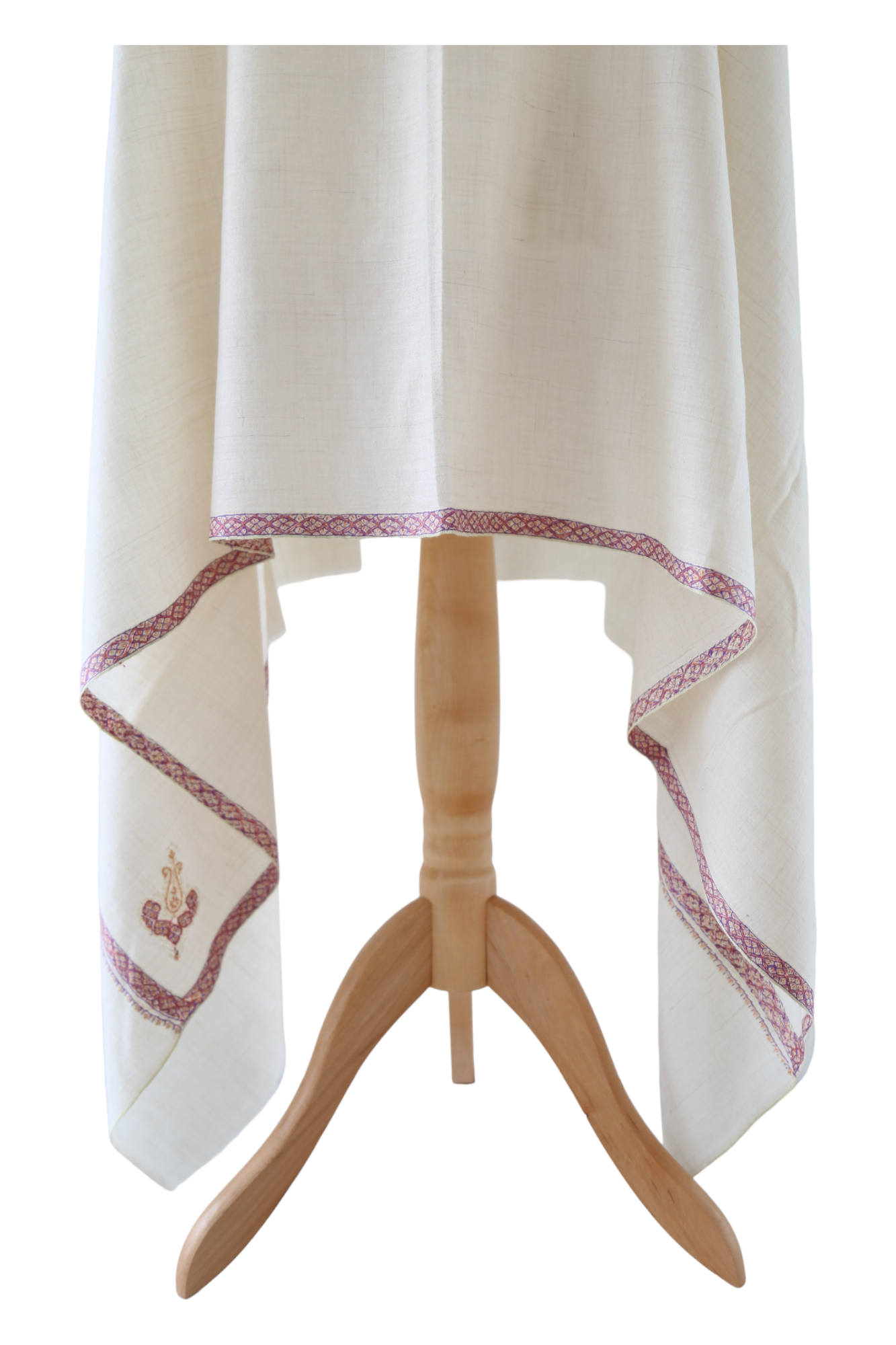 Natural Pashmina Shawls with Border Embroidery - Paisely Motif