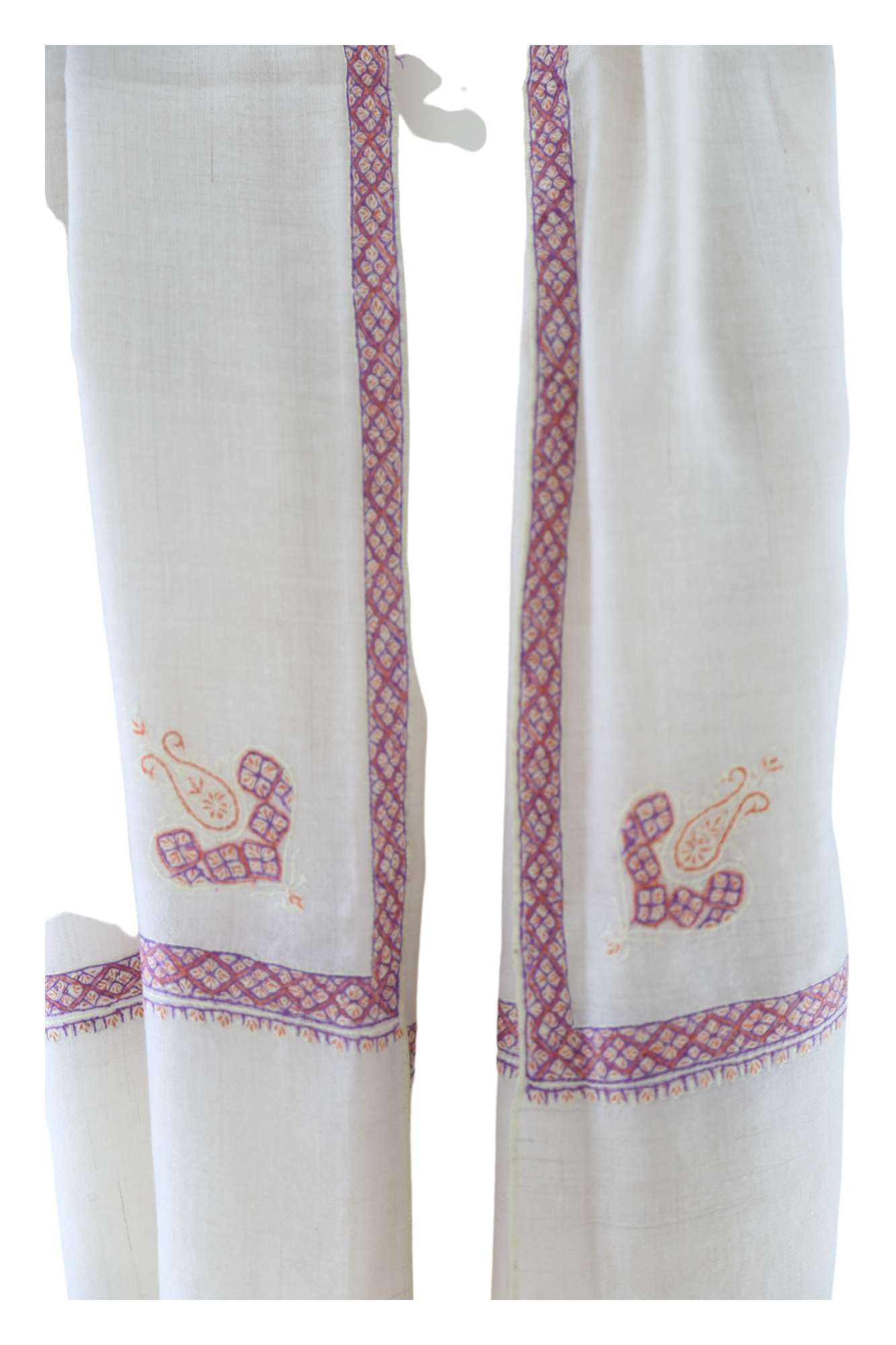 Natural Pashmina Shawls with Border Embroidery - Paisely Motif