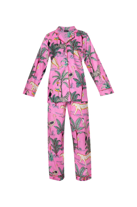 Cotton Jungle Print Pyjamas - Light Flamingo Pink